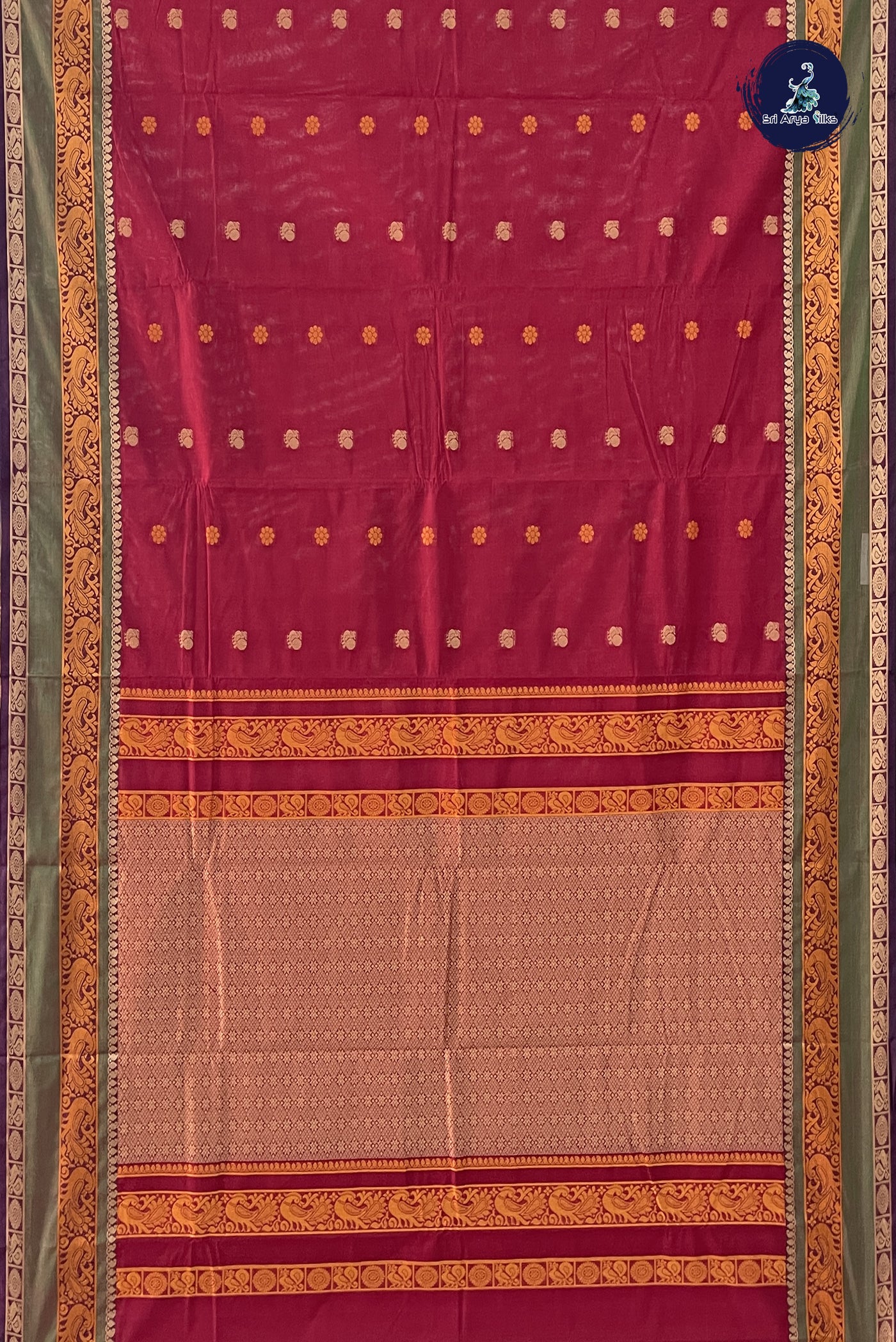 Pinkish Maroon Kanchi Cotton Saree With Buttas Pattern