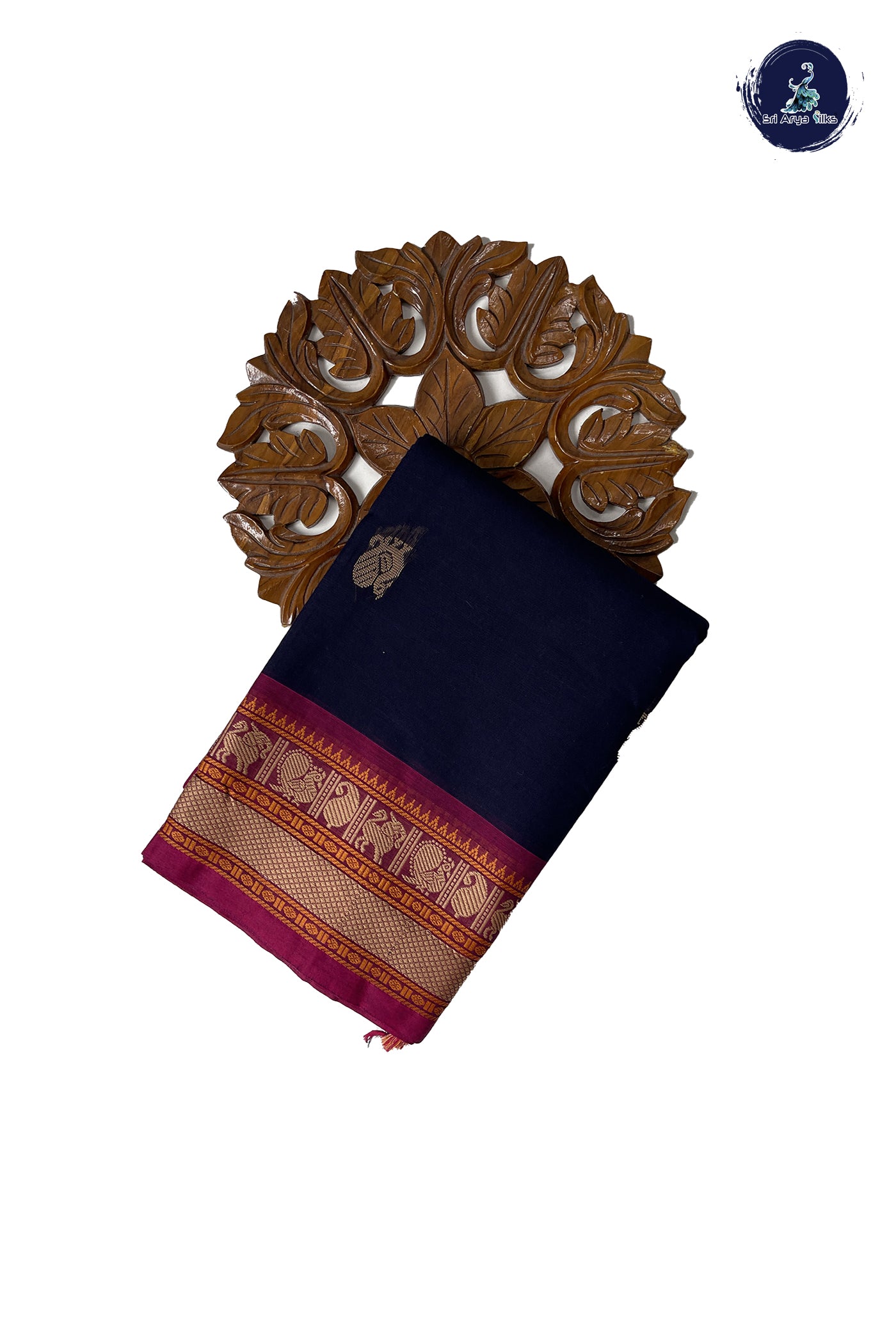 Navy Blue Kanchi Cotton Saree With Buttas Pattern