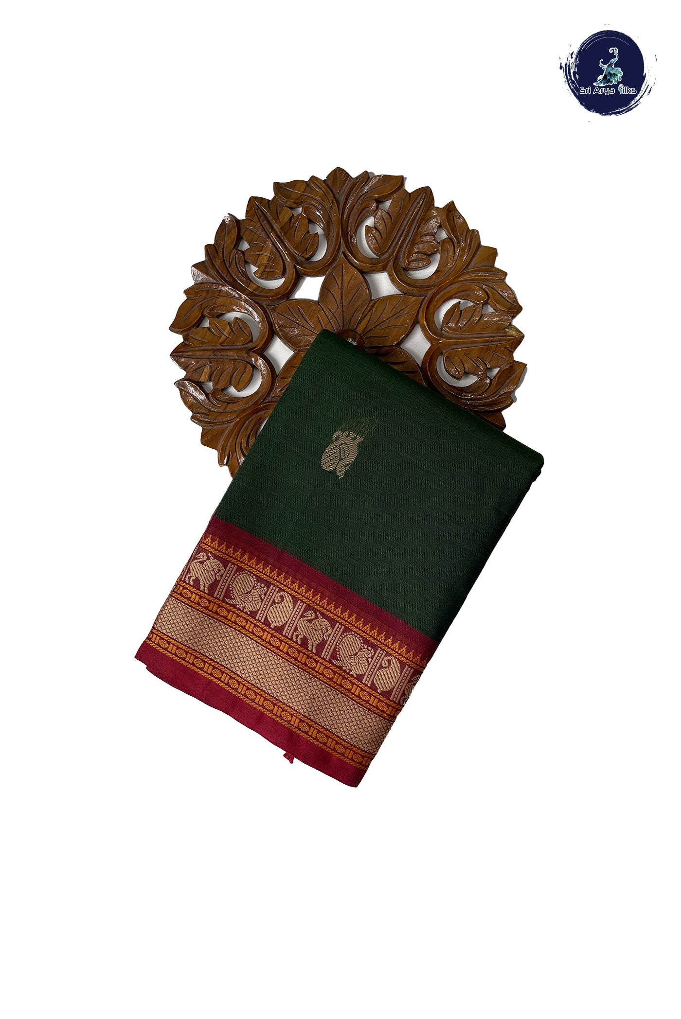 Bottle Green Kanchi Cotton Saree With Buttas Pattern