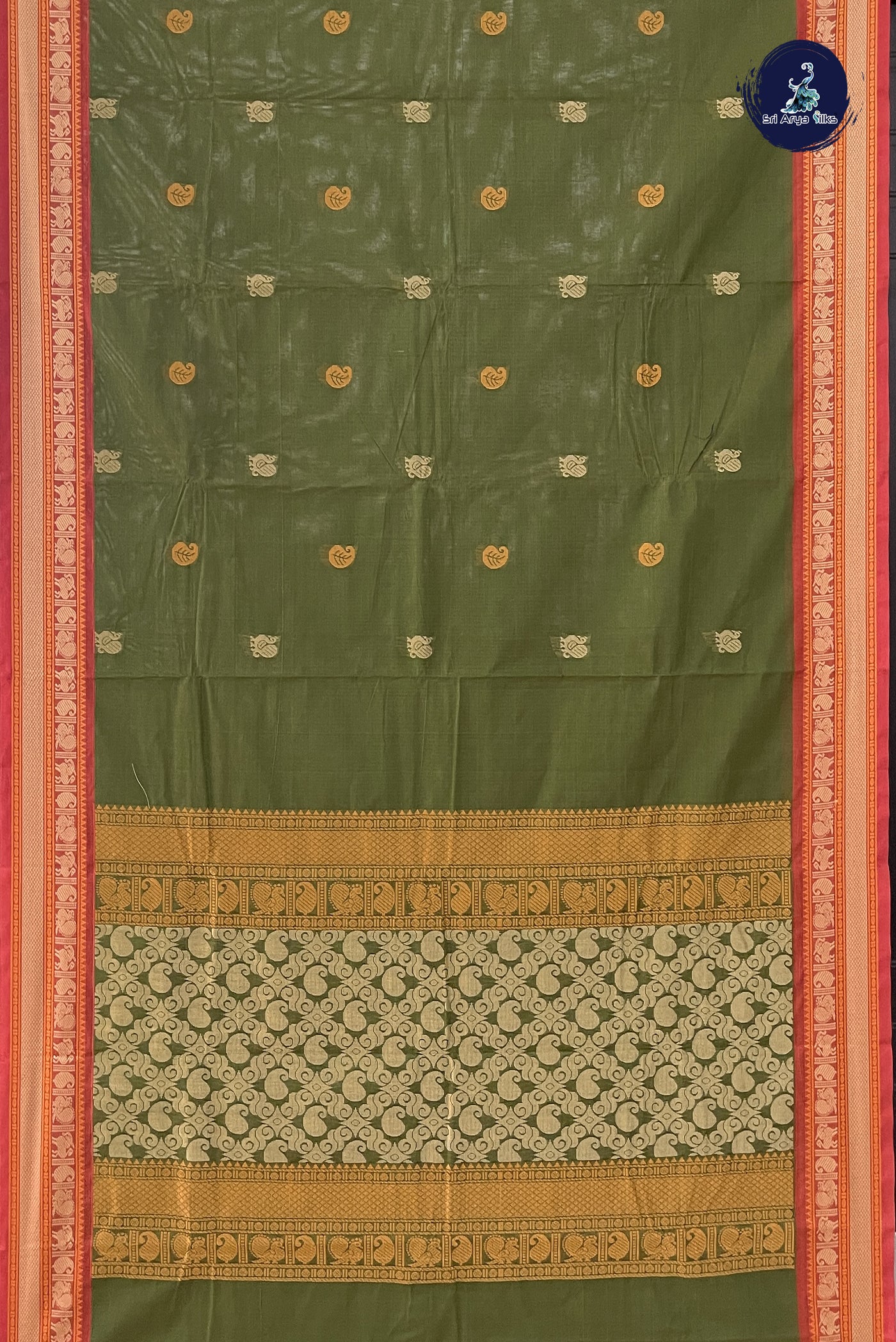 Mehendi Green Kanchi Cotton Saree With Buttas Pattern