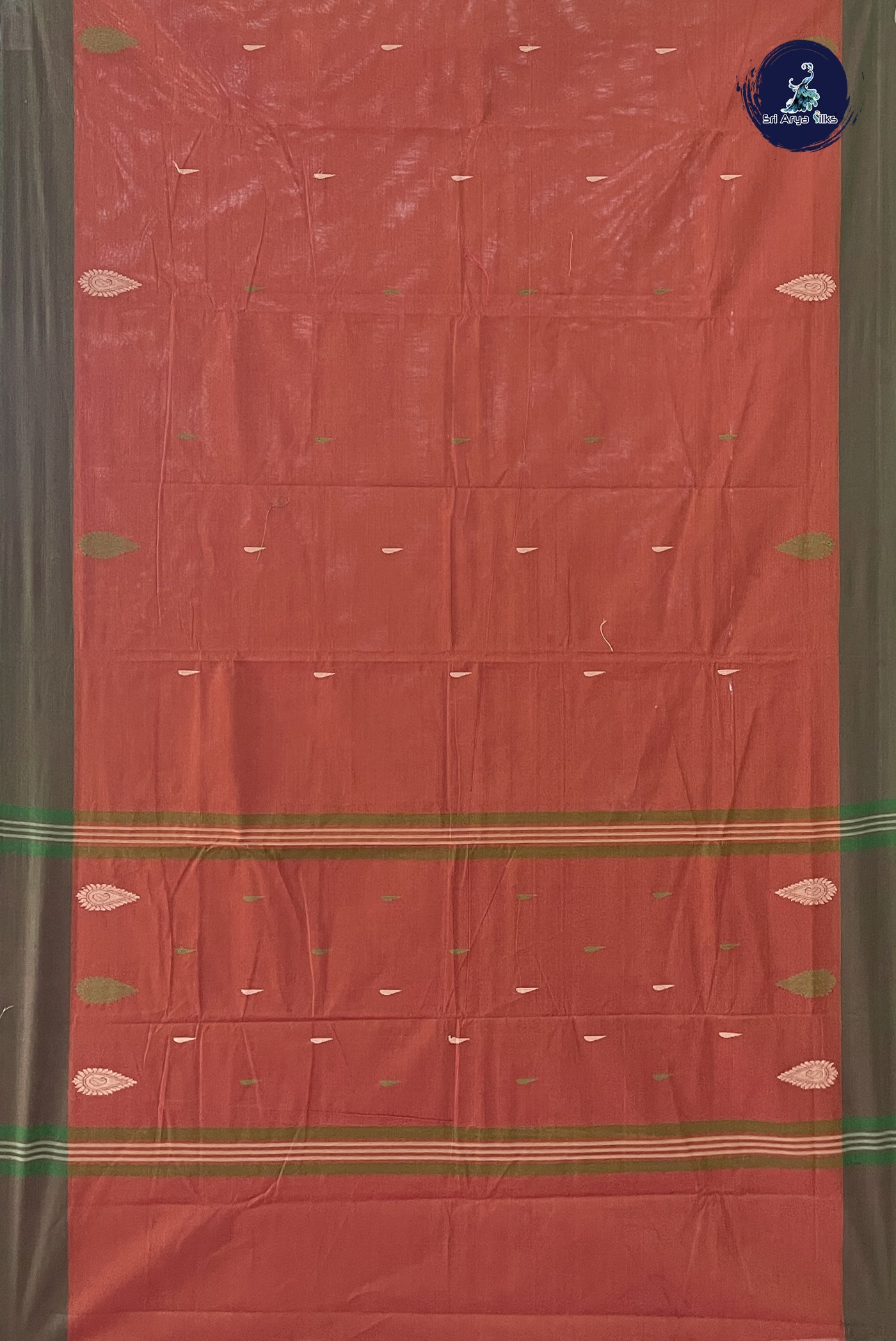 Rust Kanchi Cotton Saree With Buttas Pattern