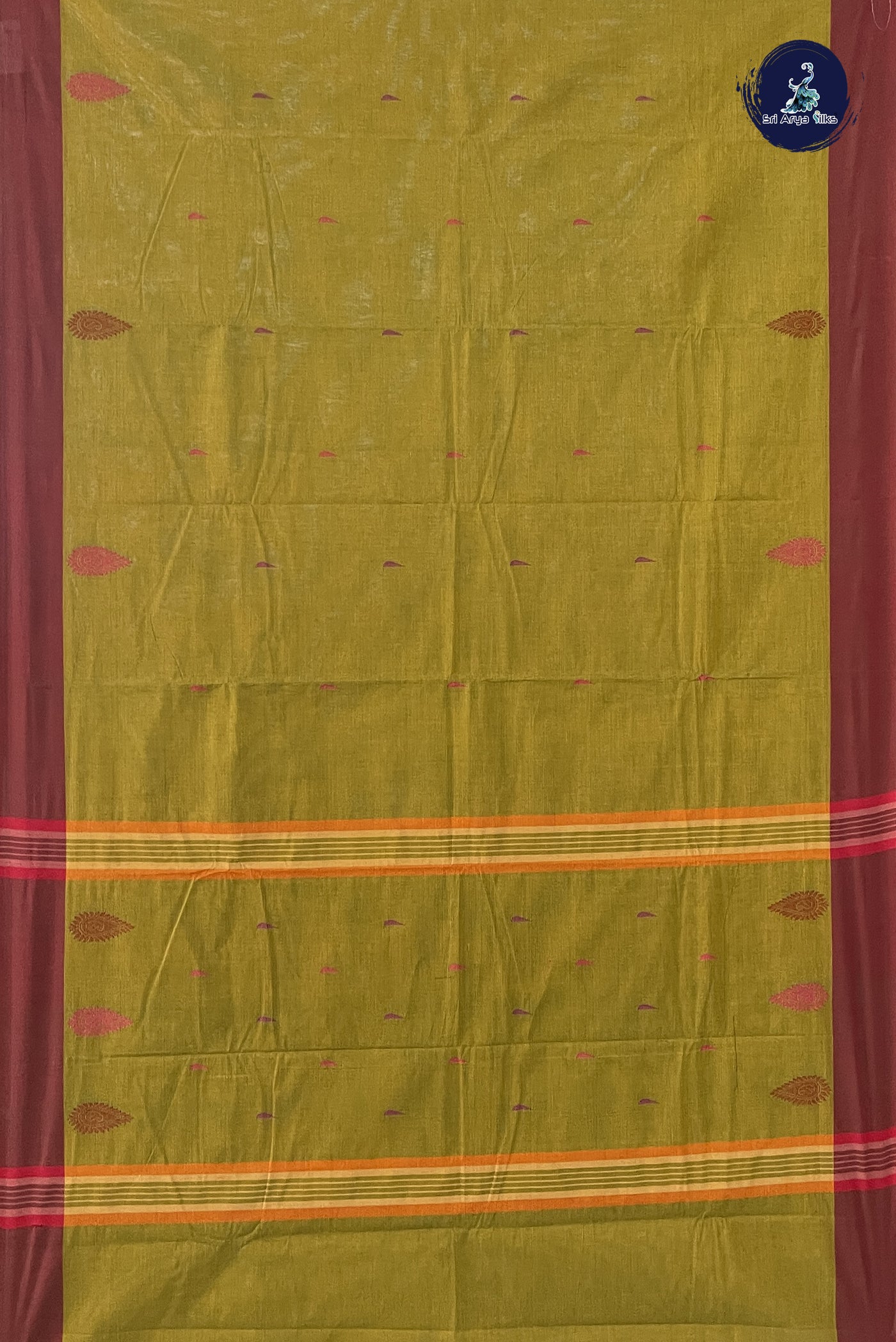 Yellowish Green Kanchi Cotton Saree With Buttas Pattern