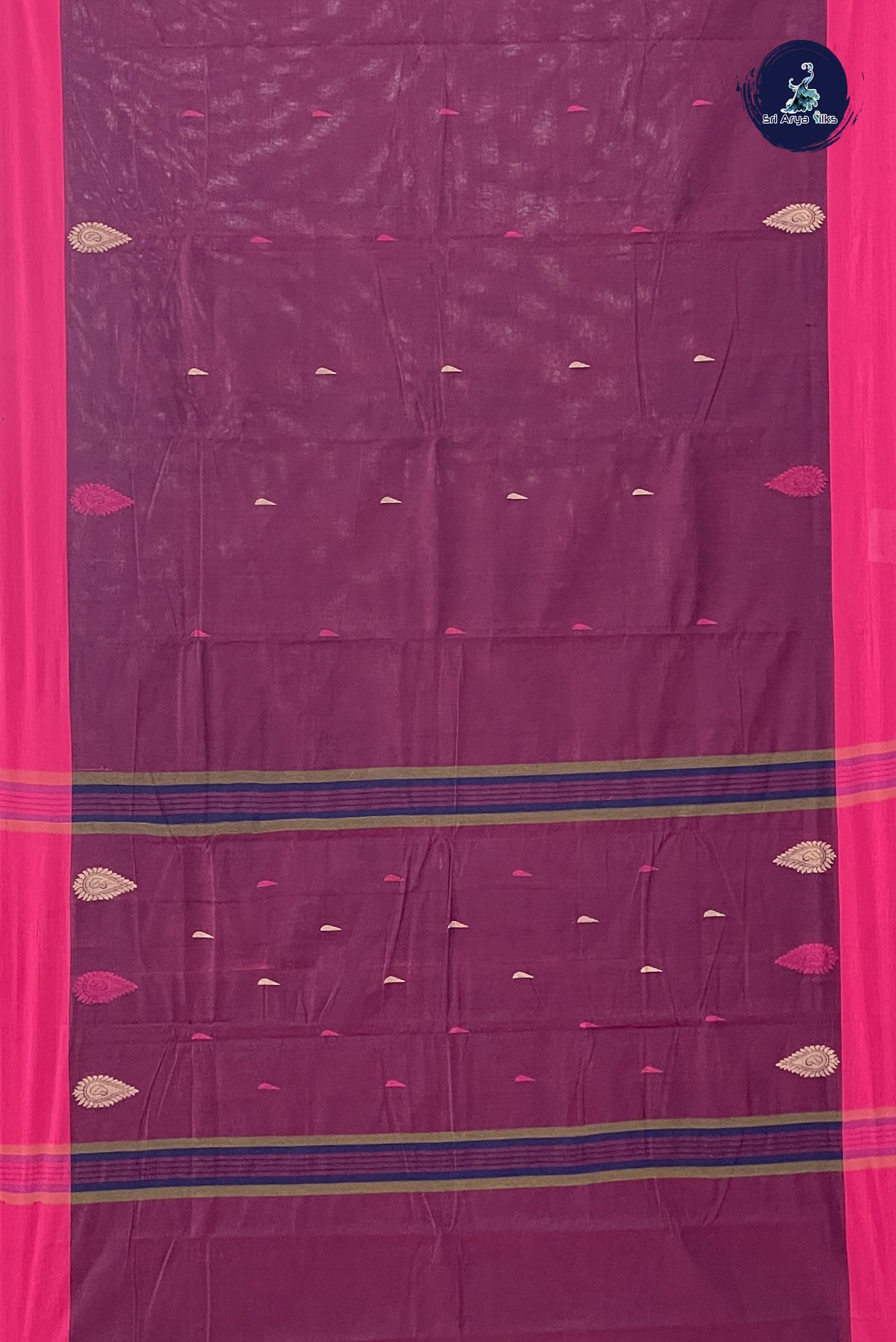 Dark Pink Kanchi Cotton Saree With Buttas Pattern