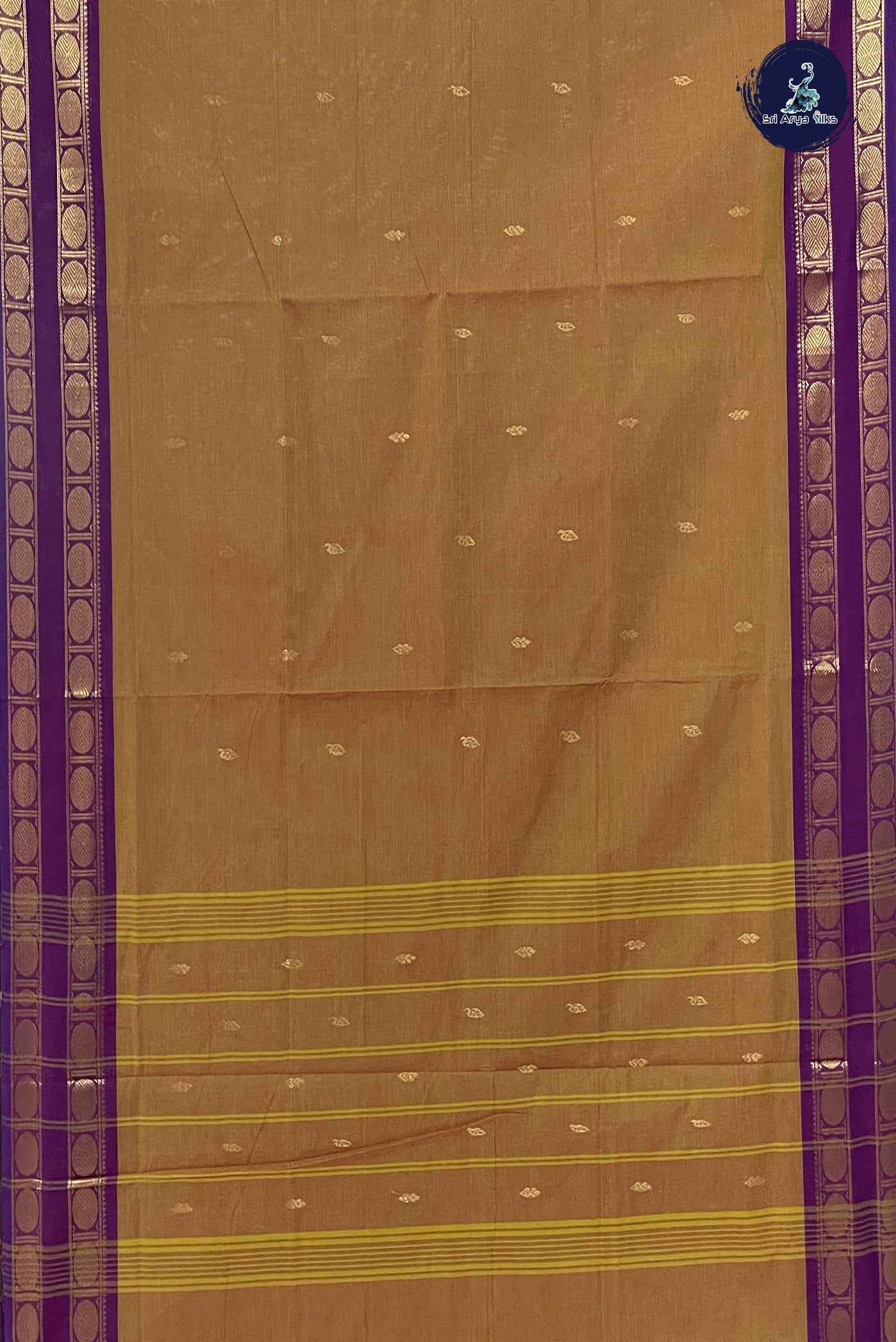 Dual Tone Brown Chettinad Cotton Saree With Zari Buttas Pattern