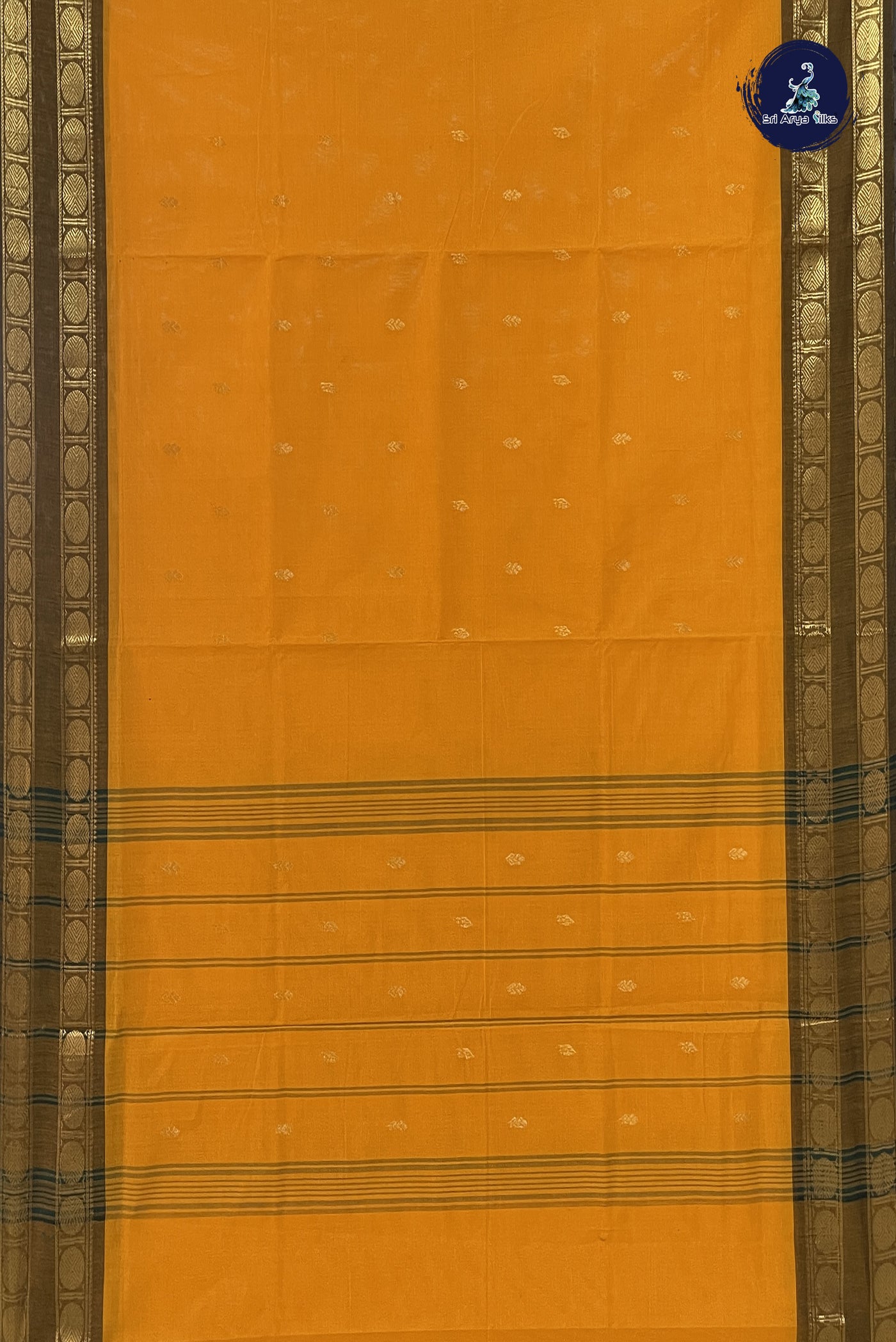 Turmeric Yellow Chettinad Cotton Saree With Zari Buttas Pattern