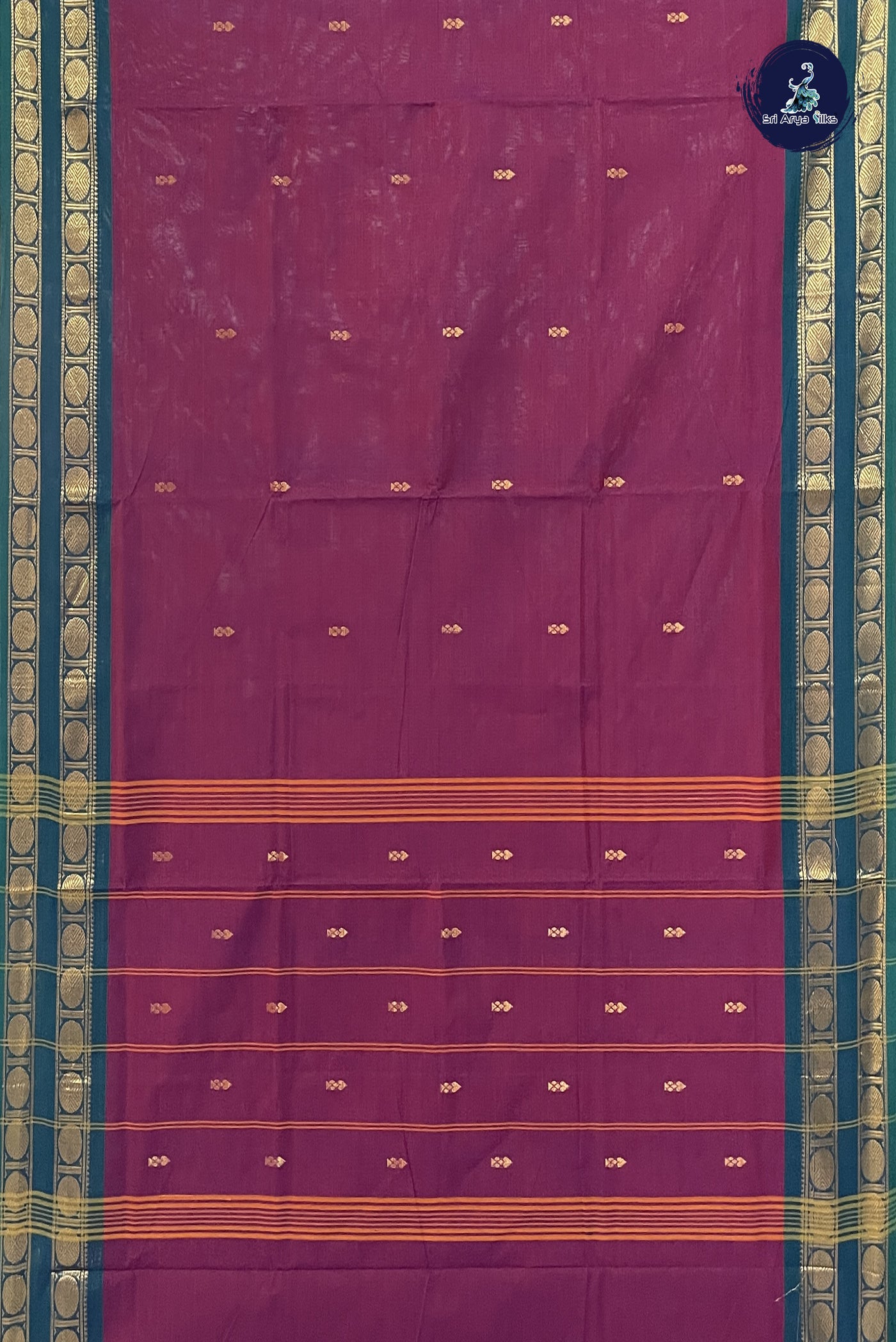 BeetRoot Shade Chettinad Cotton Saree With Zari Buttas Pattern