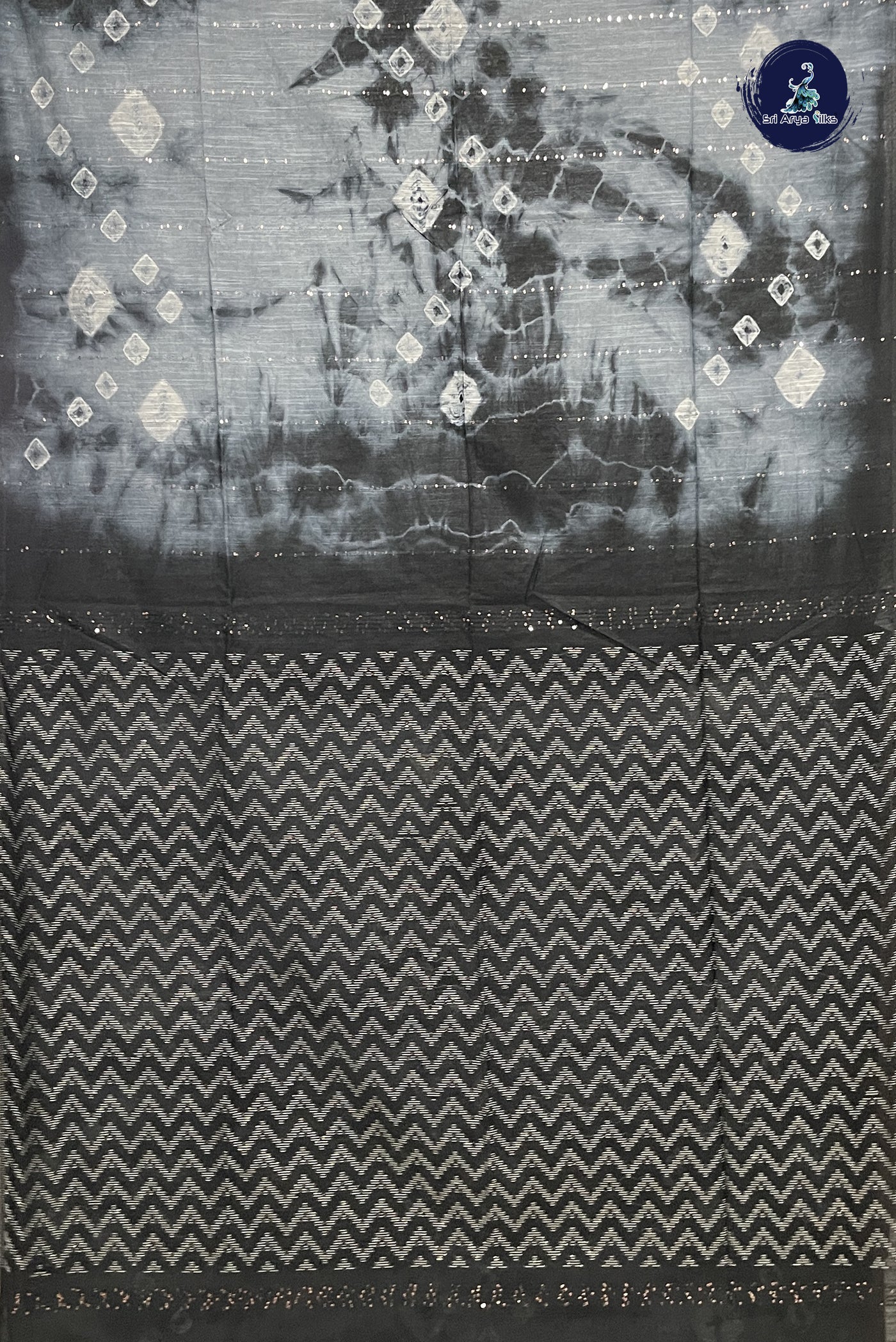 Bluish Grey Baswada Saree With Shibori Print Pattern