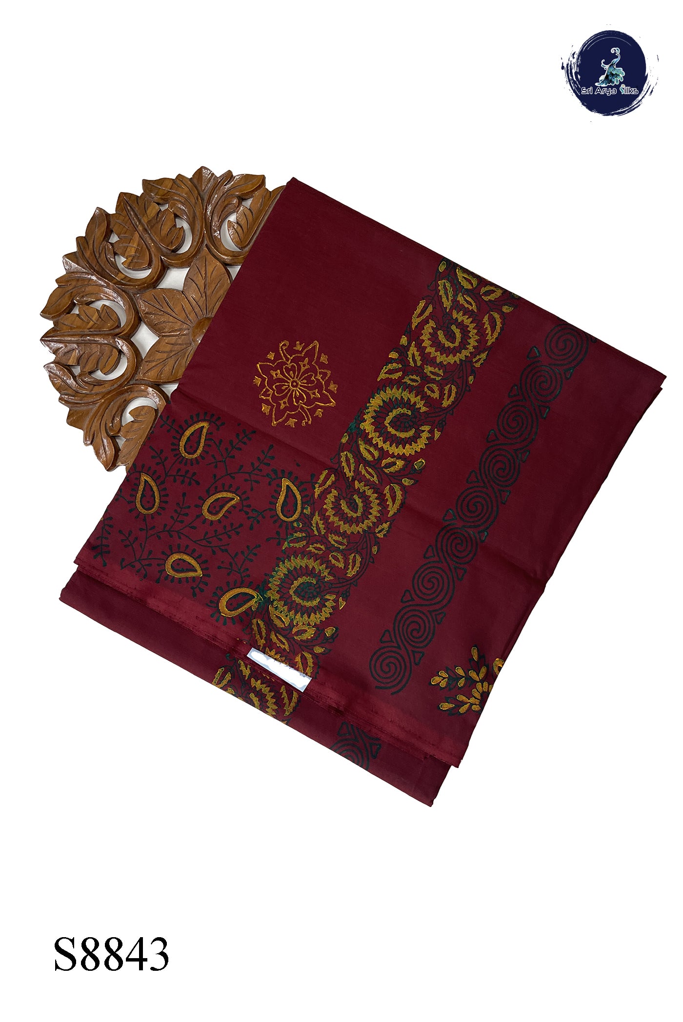 Maroon Semi Silk Cotton Saree With Printed Pattern