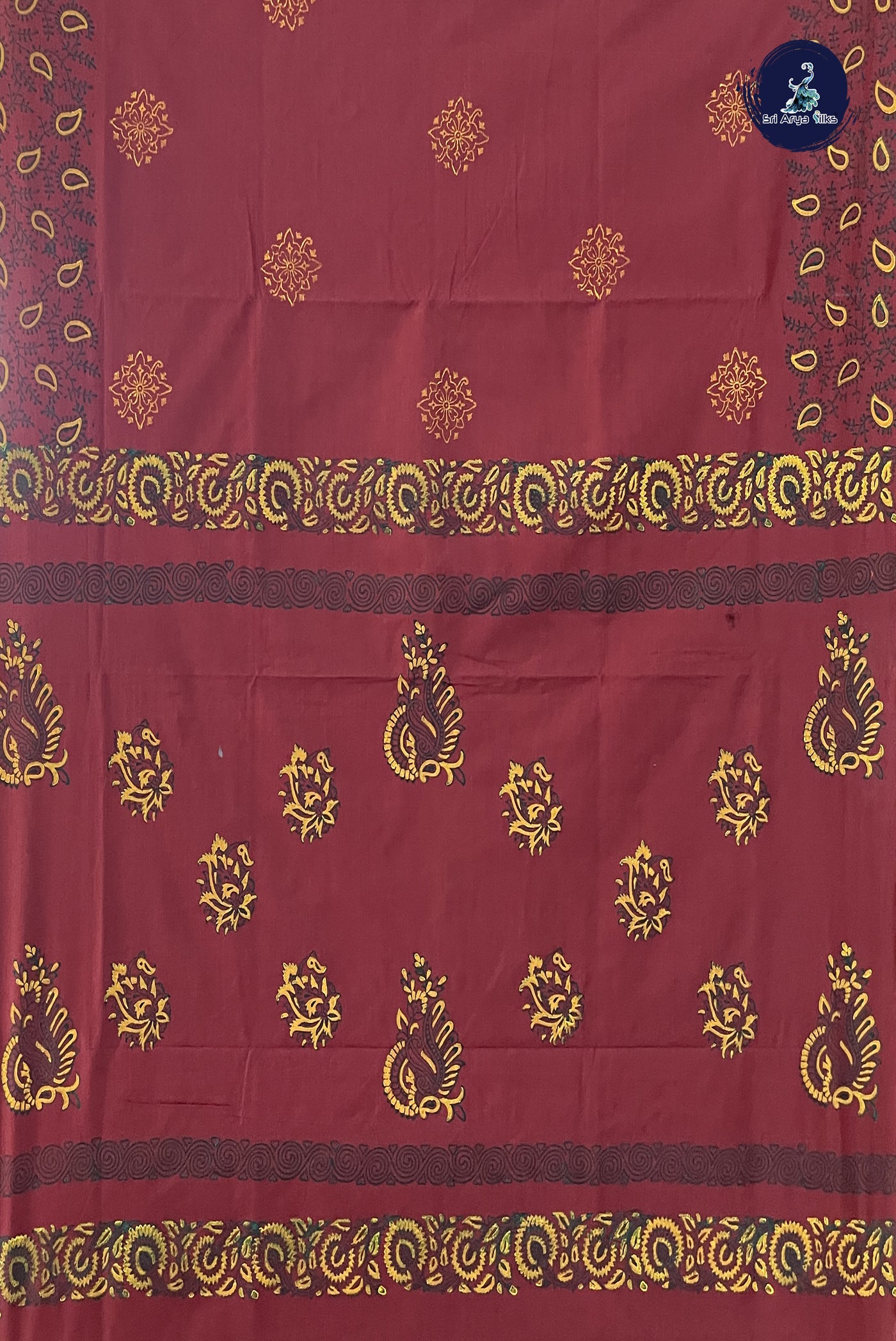 Maroon Semi Silk Cotton Saree With Printed Pattern