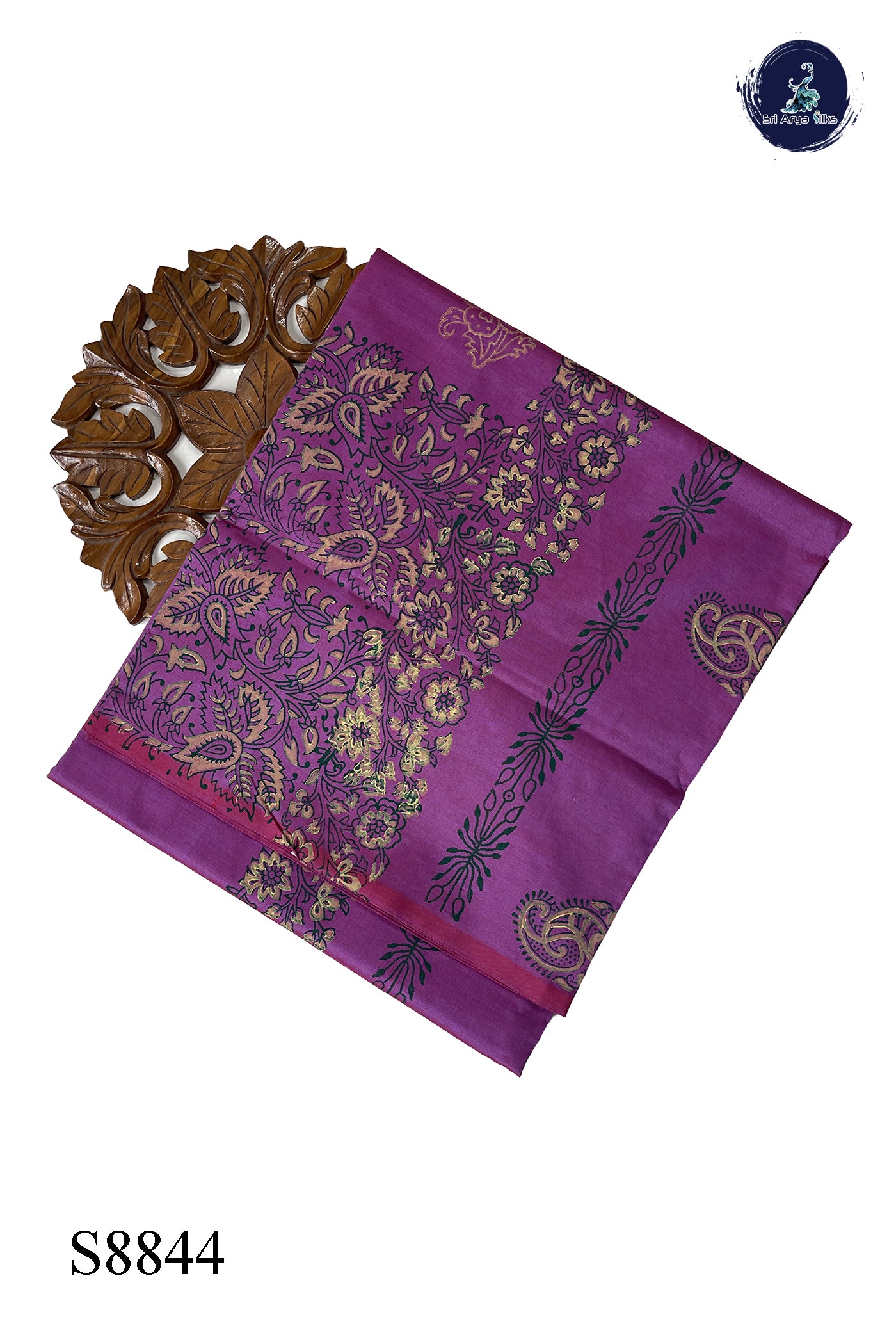 Mauve Pink Semi Silk Cotton Saree With Printed Pattern