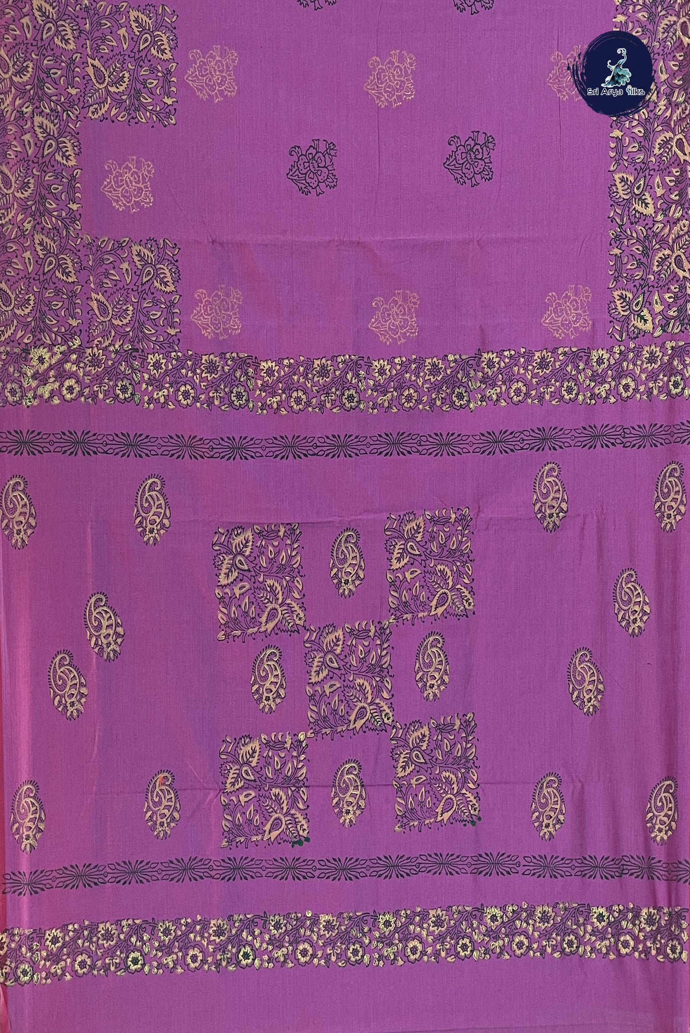 Mauve Pink Semi Silk Cotton Saree With Printed Pattern