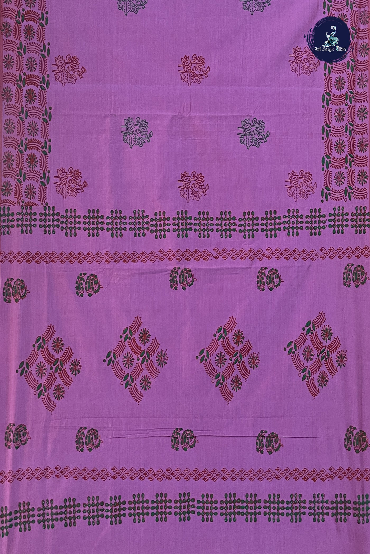 Mauve Pink Semi Silk Cotton Saree With Printed Pattern