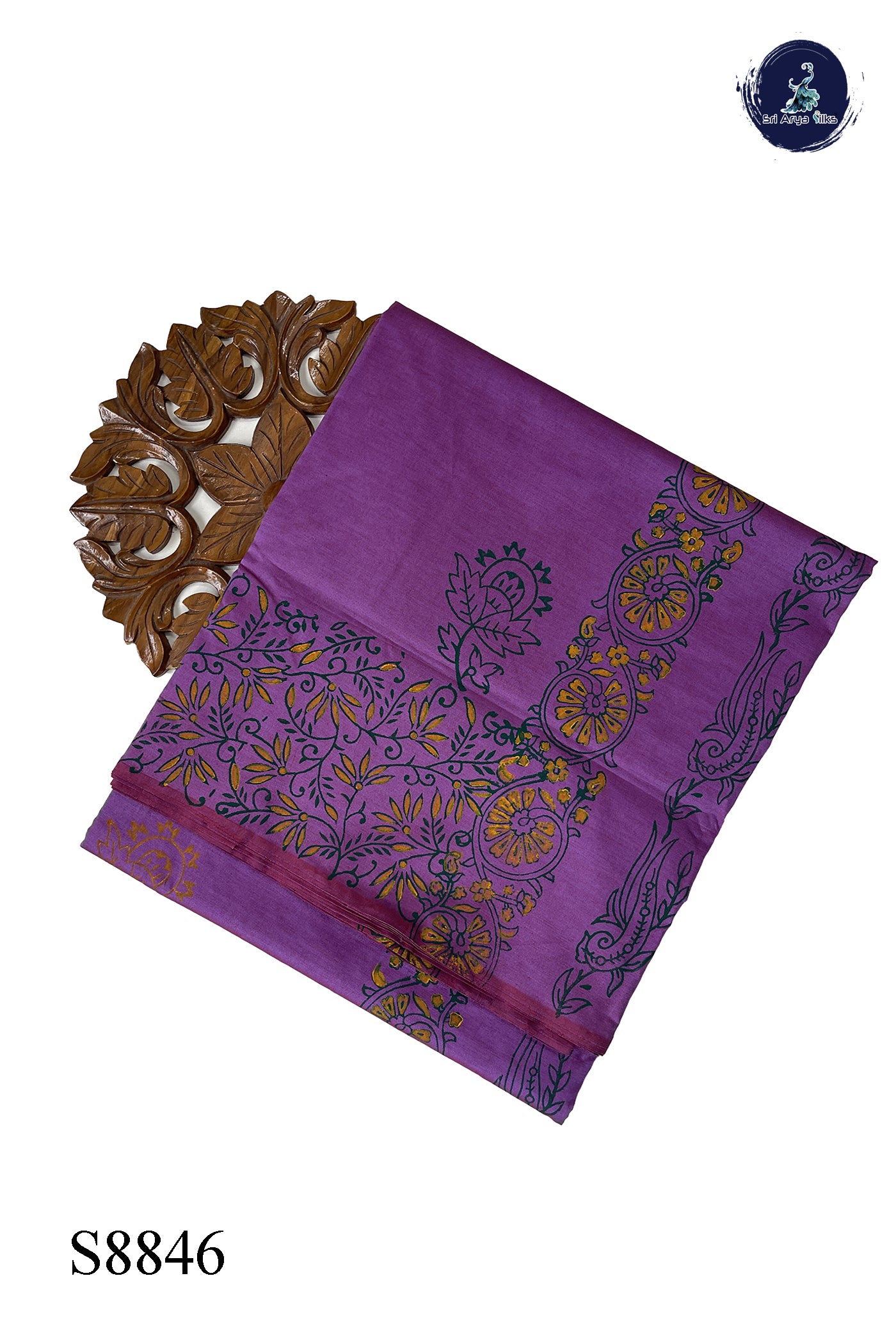 Mauve Pink Semi Silk Cotton Saree With Printed Pattern