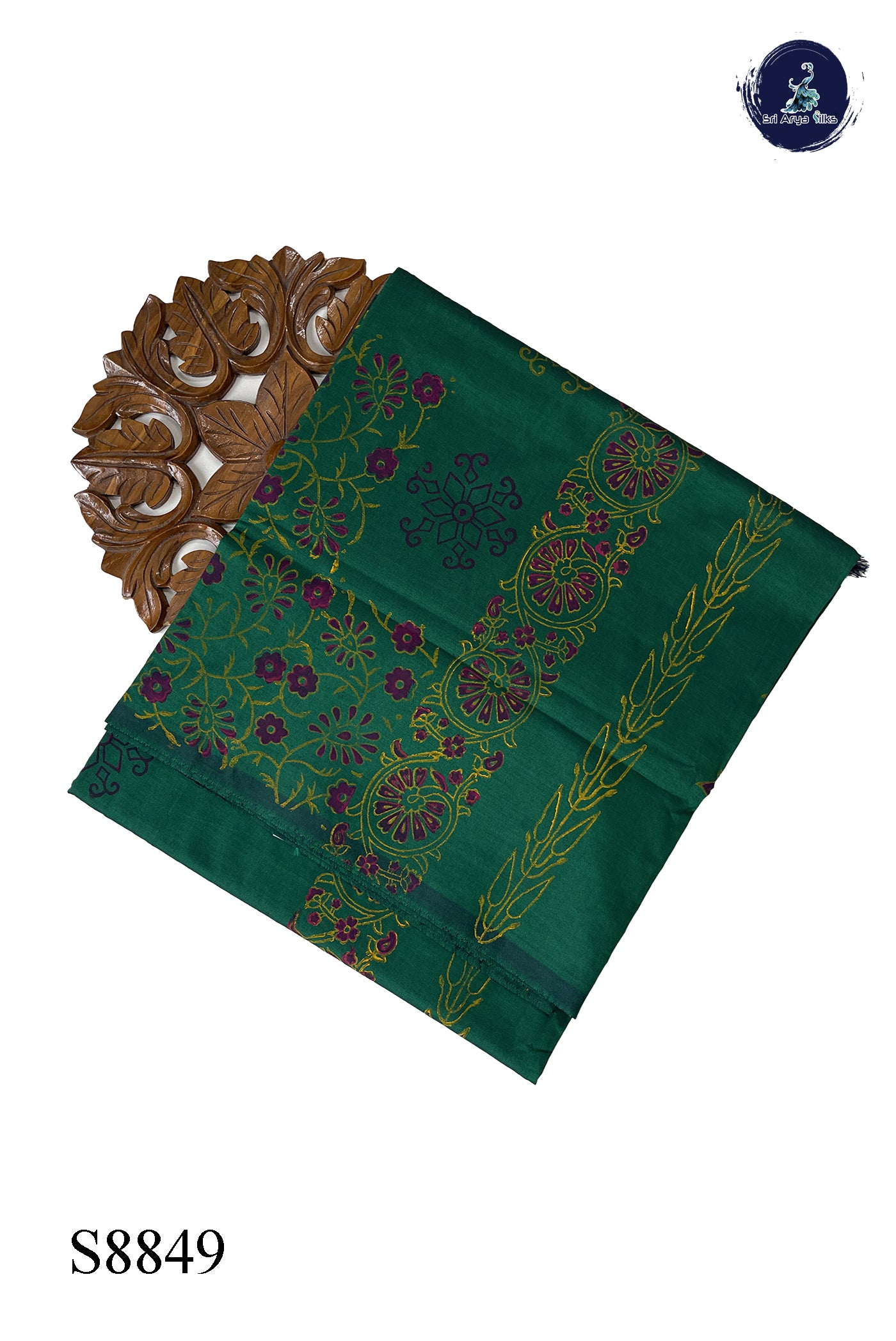 Dark Green Semi Silk Cotton Saree With Printed Pattern