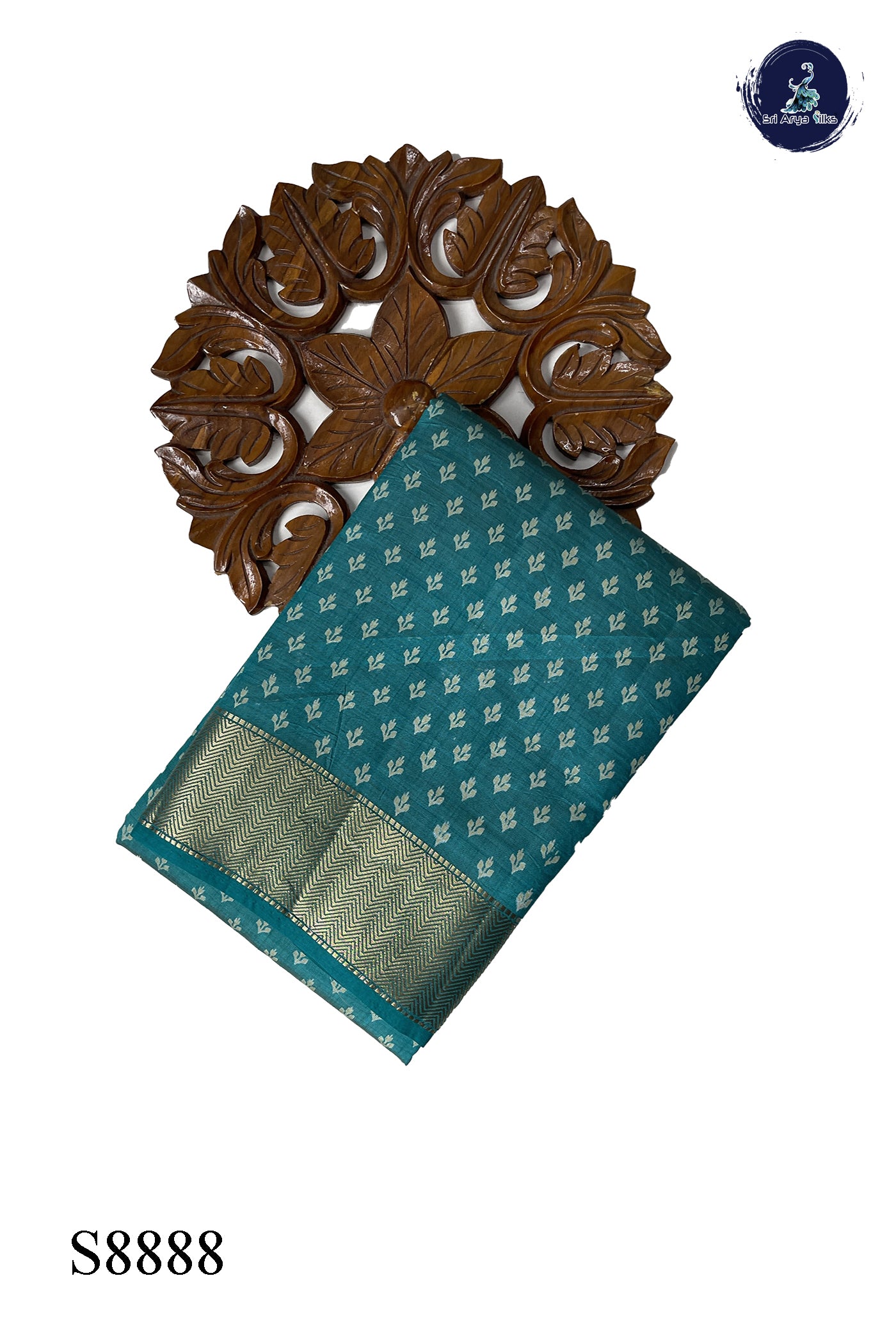 Turquoise Tussar Saree With Printed Pattern