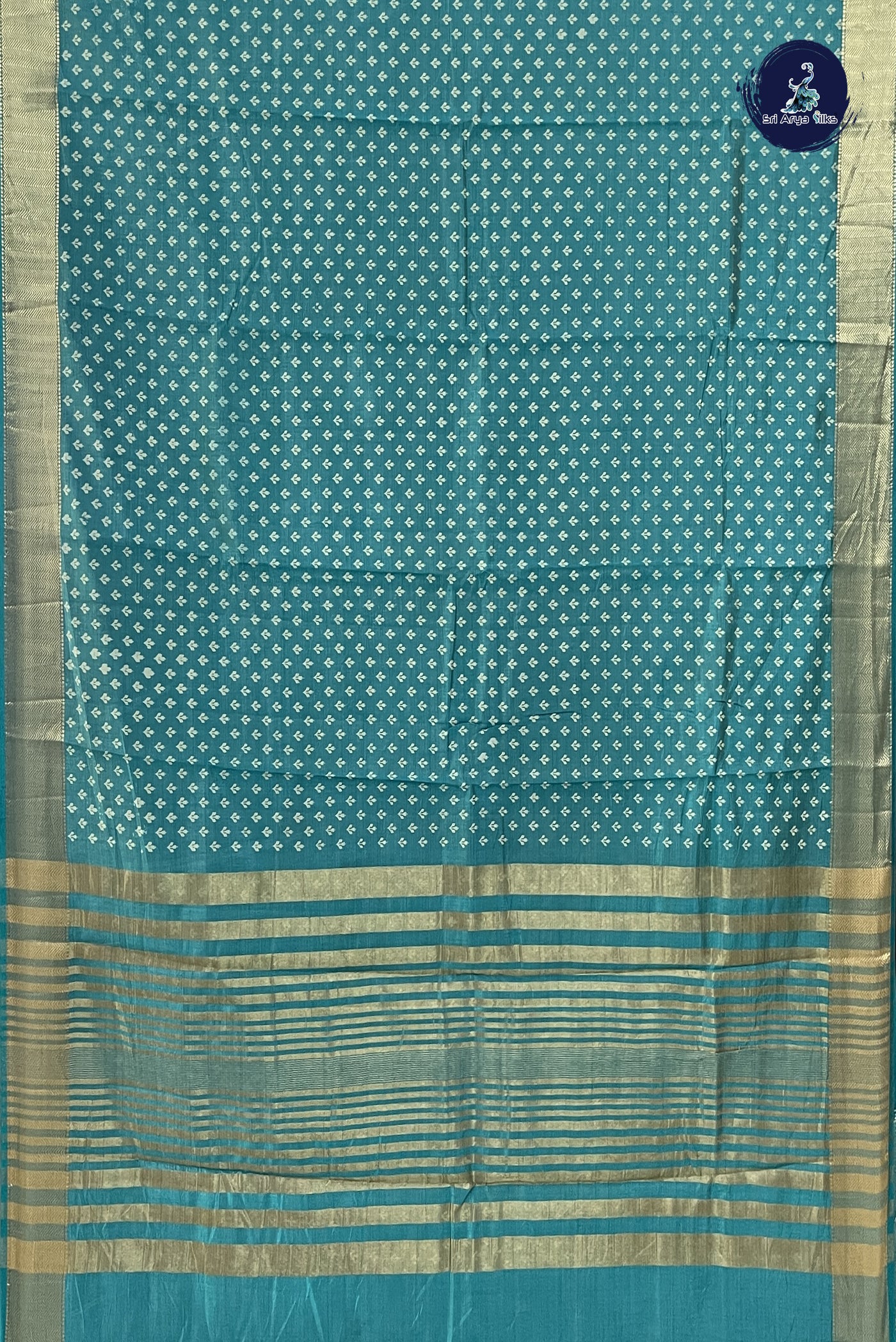 Turquoise Tussar Saree With Printed Pattern