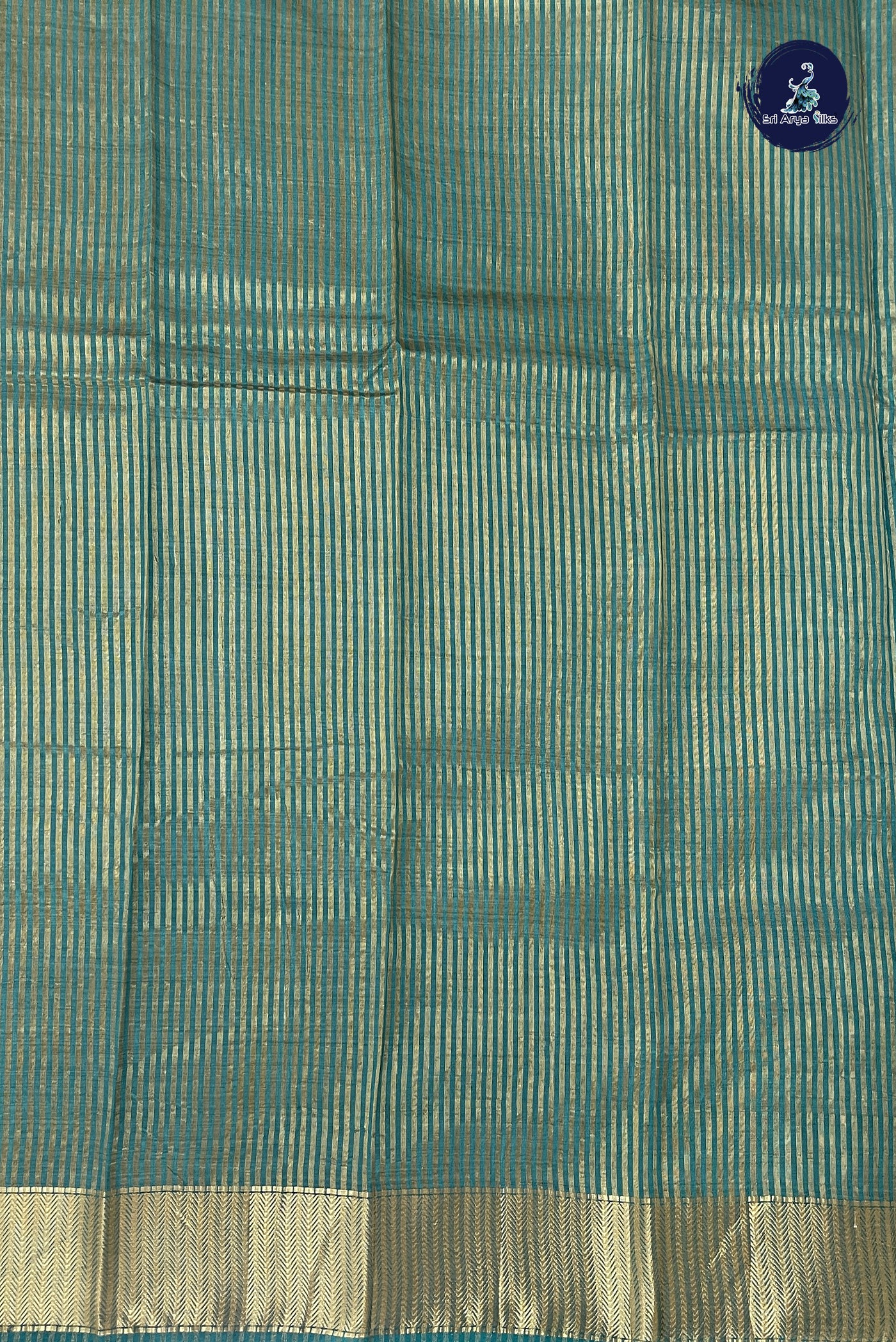 Turquoise Tussar Saree With Printed Pattern