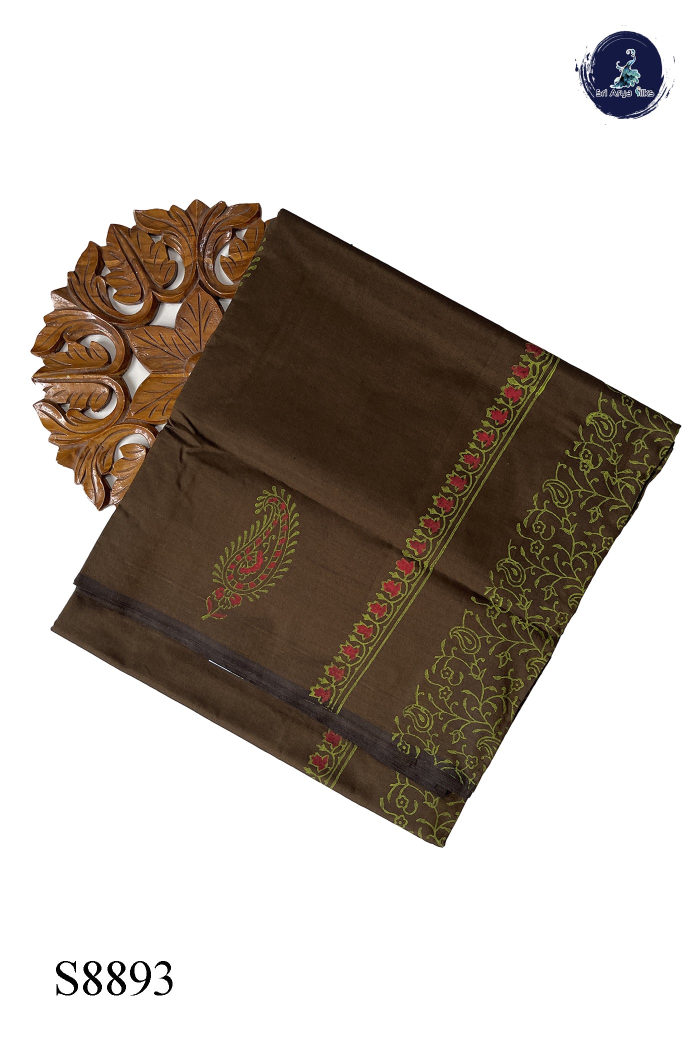 Khaki Semi Silk Cotton Saree With Printed Pattern