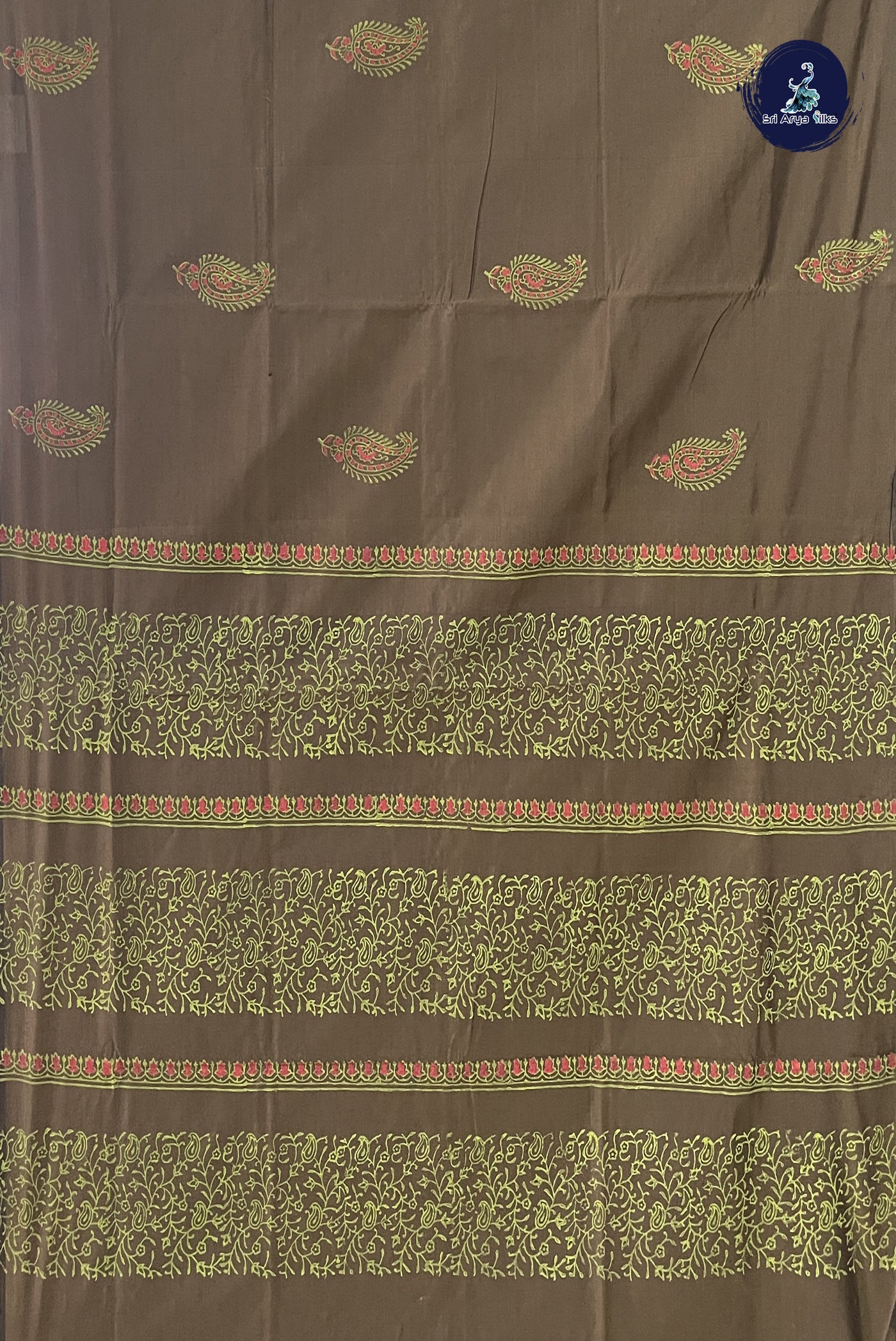 Khaki Semi Silk Cotton Saree With Printed Pattern