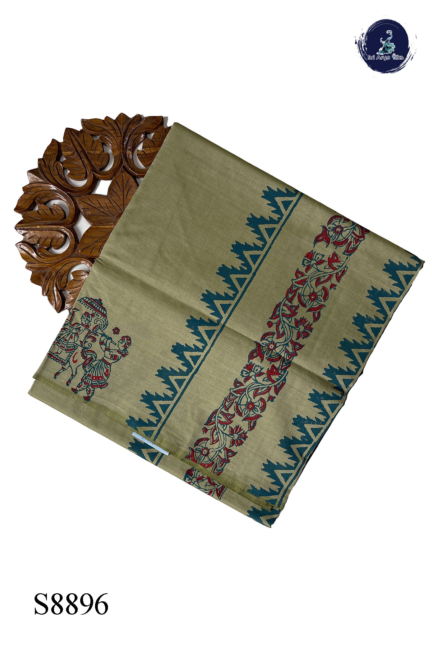 Pastel Shade Semi Silk Cotton Saree With Printed Pattern