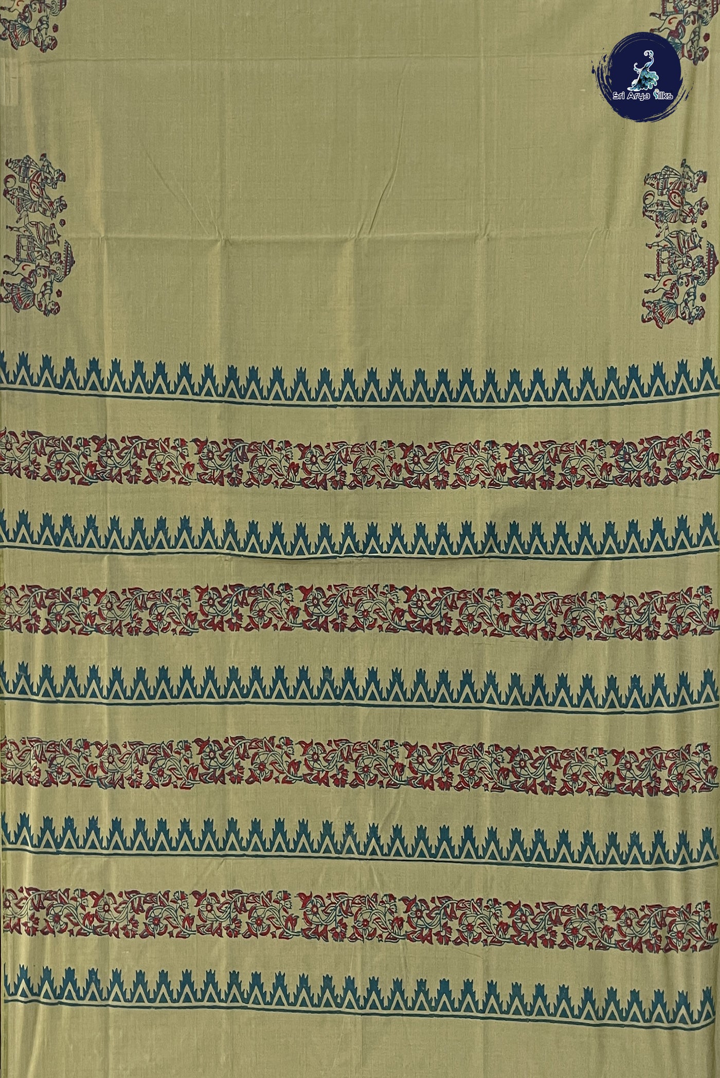 Pastel Shade Semi Silk Cotton Saree With Printed Pattern