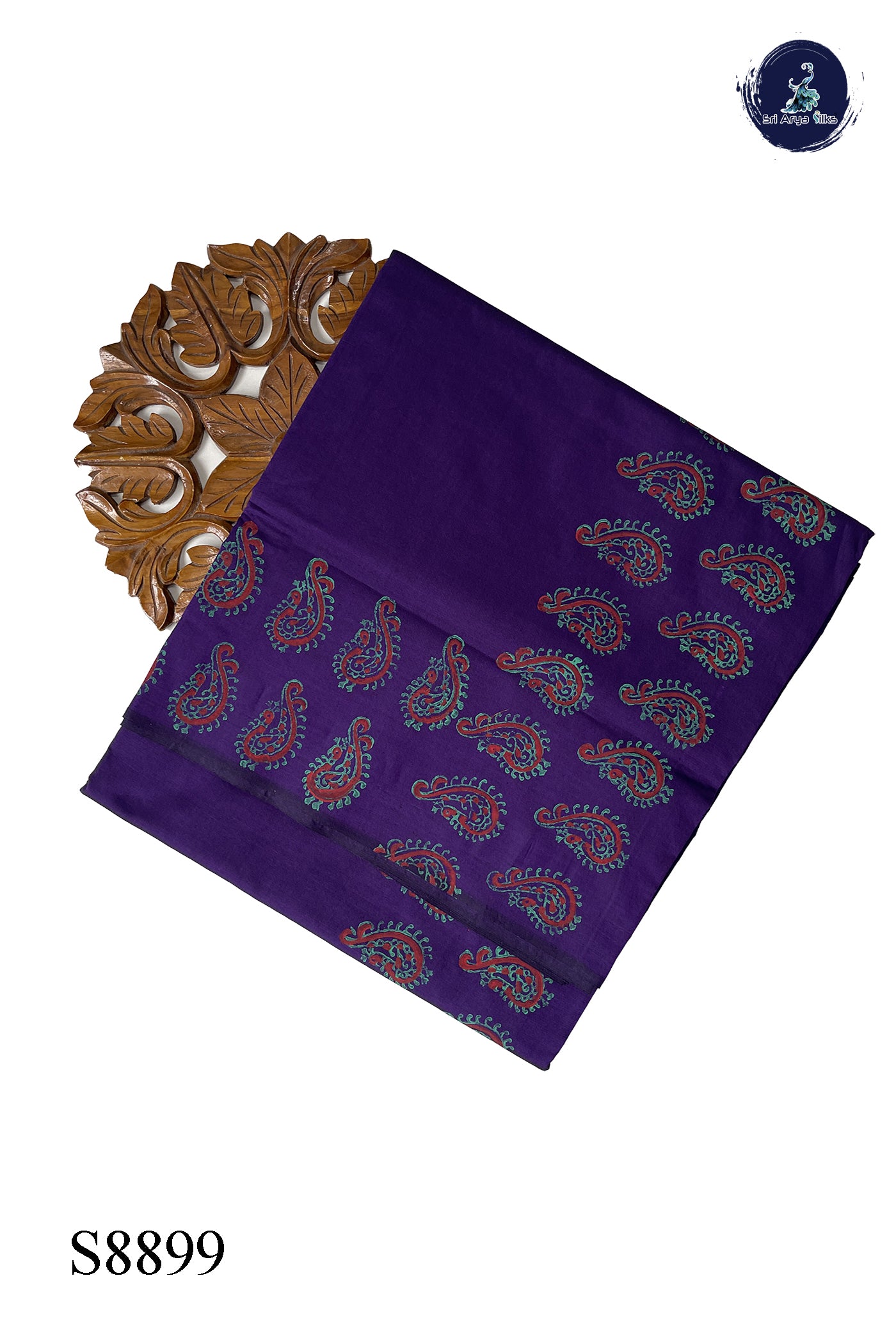 Violet Semi Silk Cotton Saree With Printed Pattern