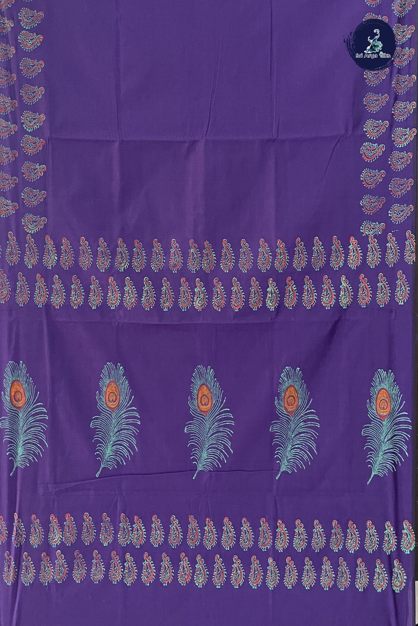 Violet Semi Silk Cotton Saree With Printed Pattern