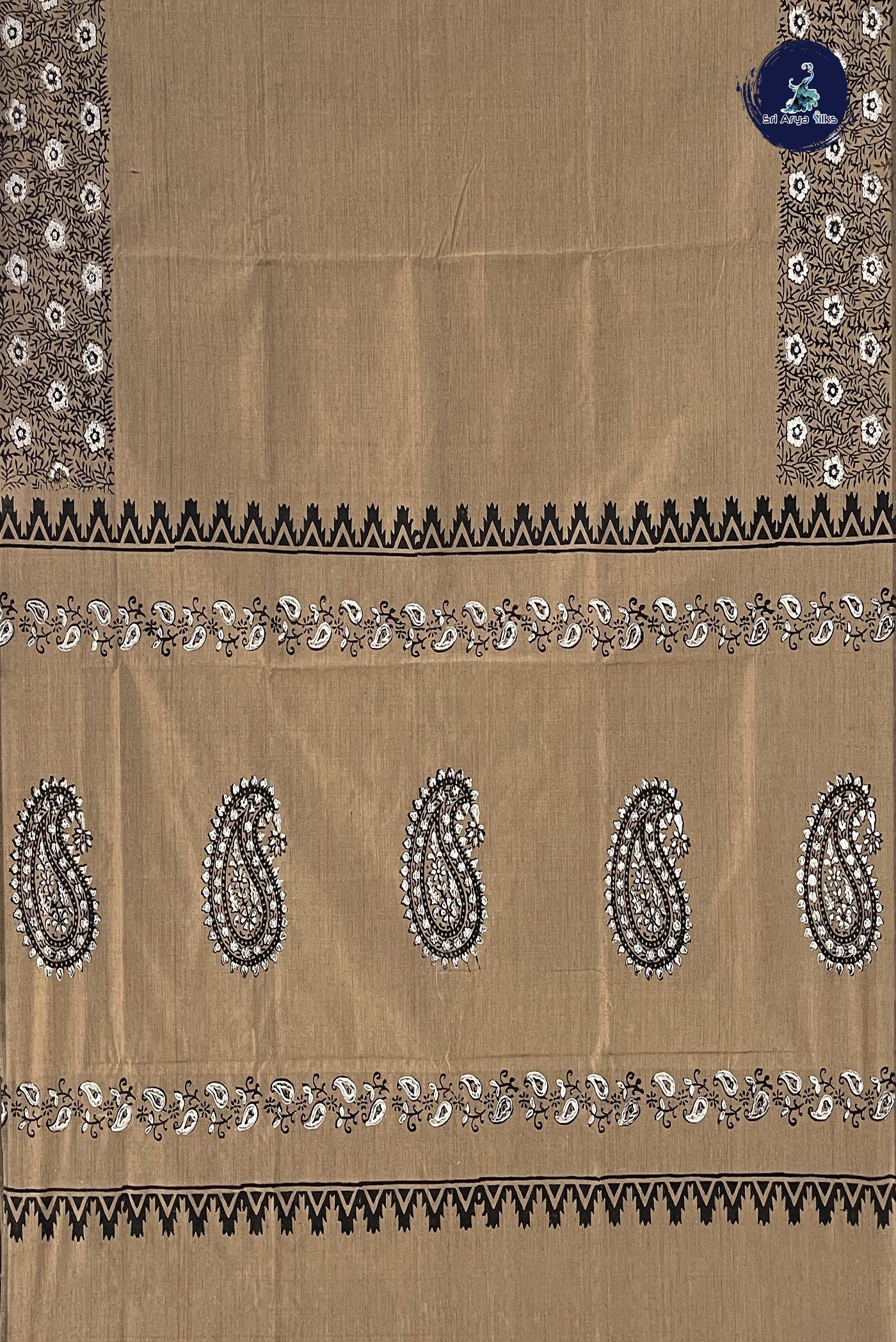 Biscuit Shade Semi Silk Cotton Saree With Printed Pattern