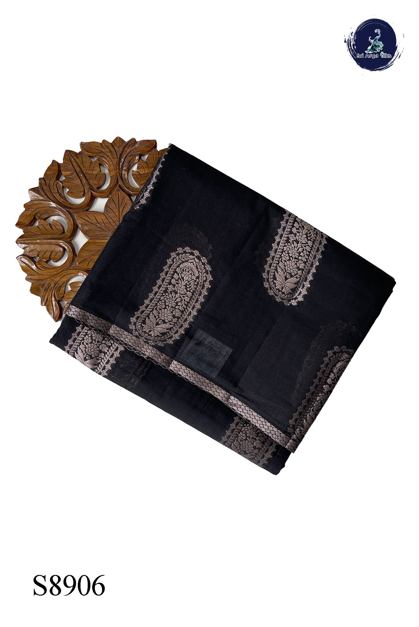 Black Raw Silk Saree With Zari Buttas Pattern