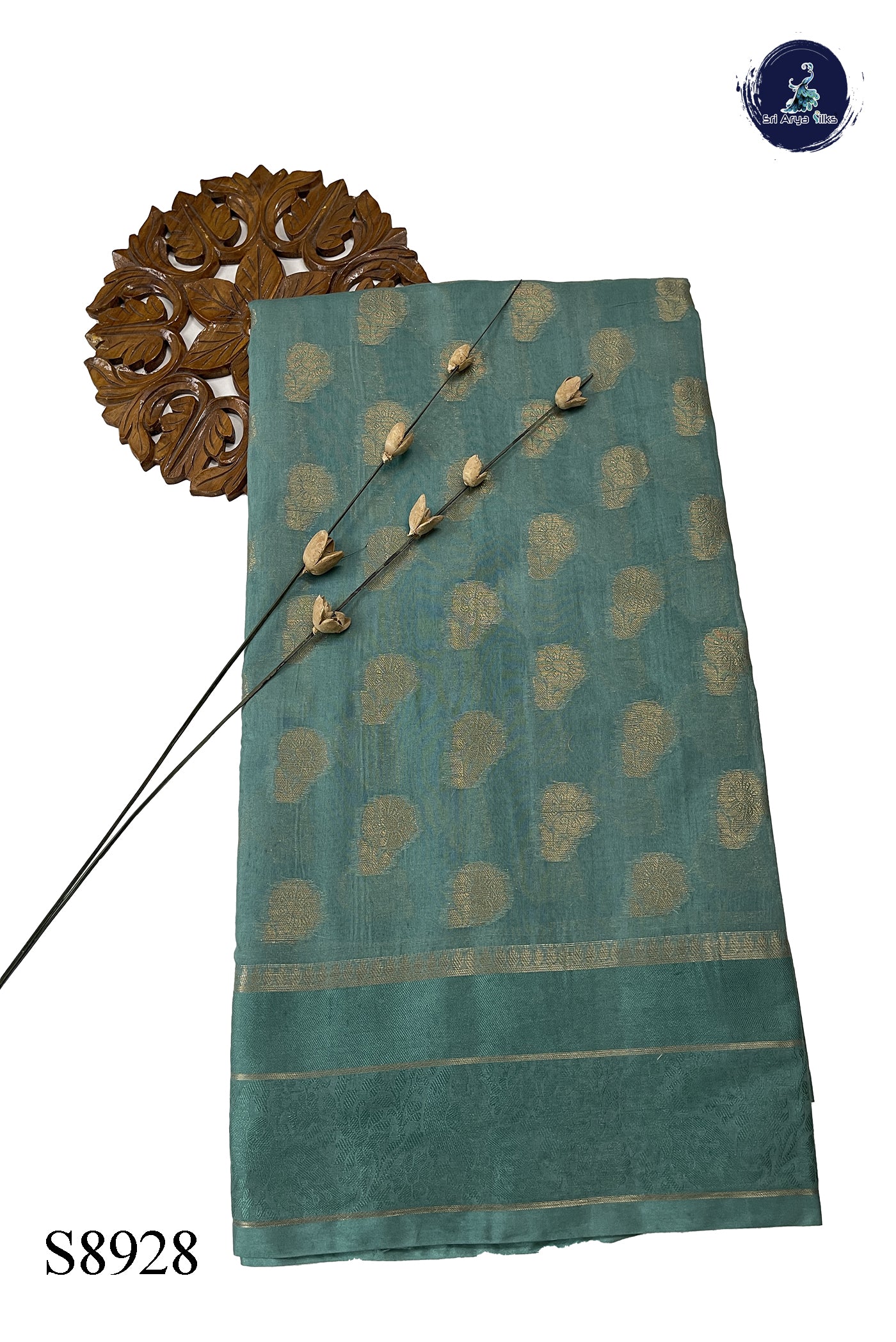 Sea Green Katan Silk With Zari Buttas Pattern