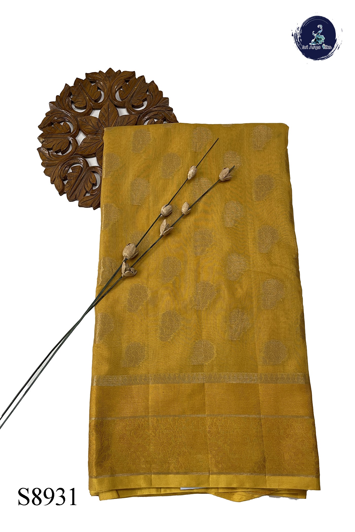 Yellow Katan Silk With Zari Buttas Pattern