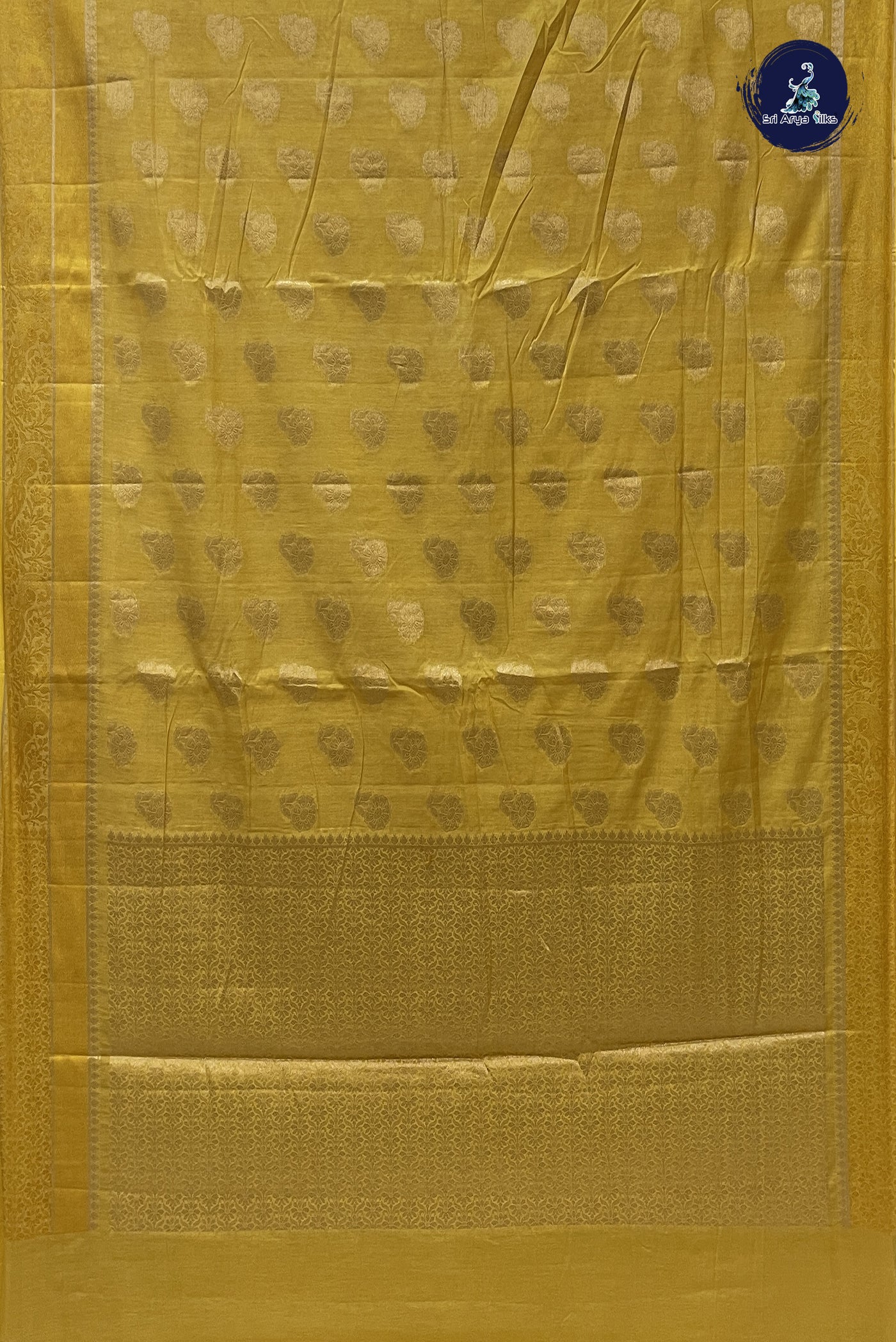 Yellow Katan Silk With Zari Buttas Pattern