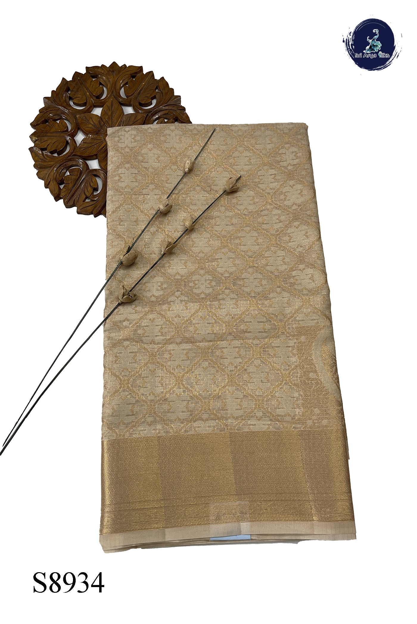 Gold Tissue Banarasi Saree With Jamdani Work Pattern