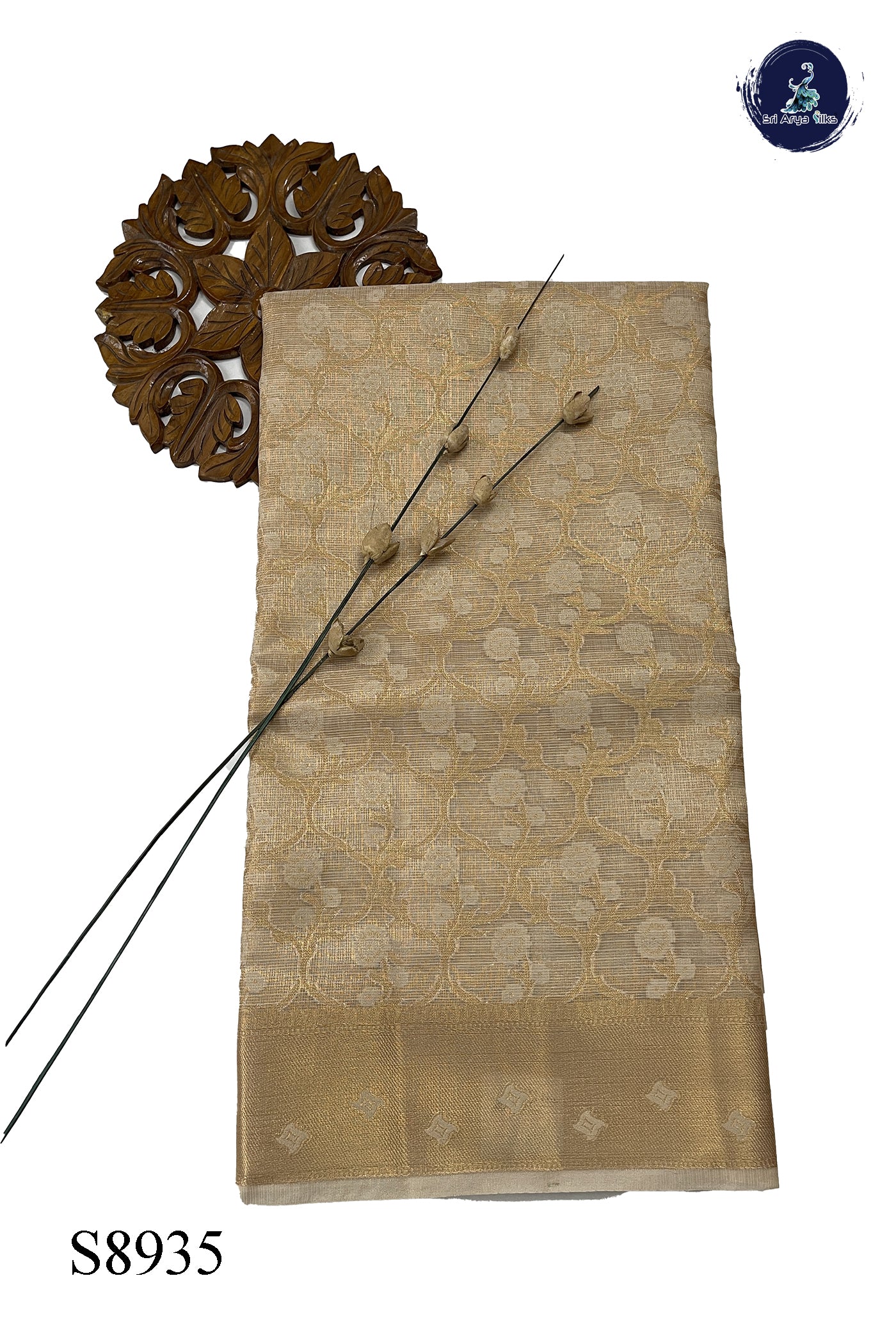 Gold Tissue Banarasi Saree With Jamdani Work Pattern