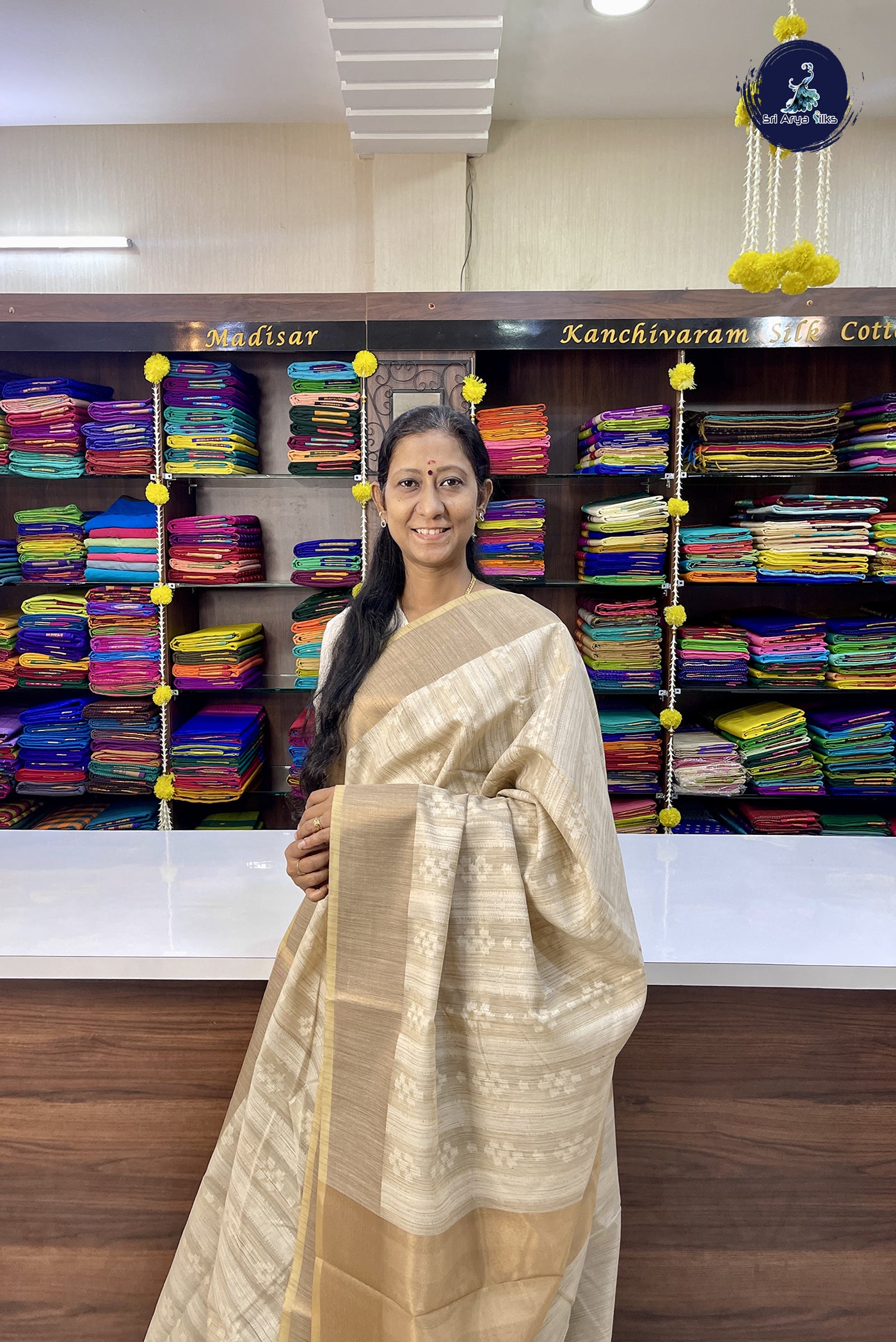 Ivory Kota Chanderi Saree With Jamdani Work Pattern