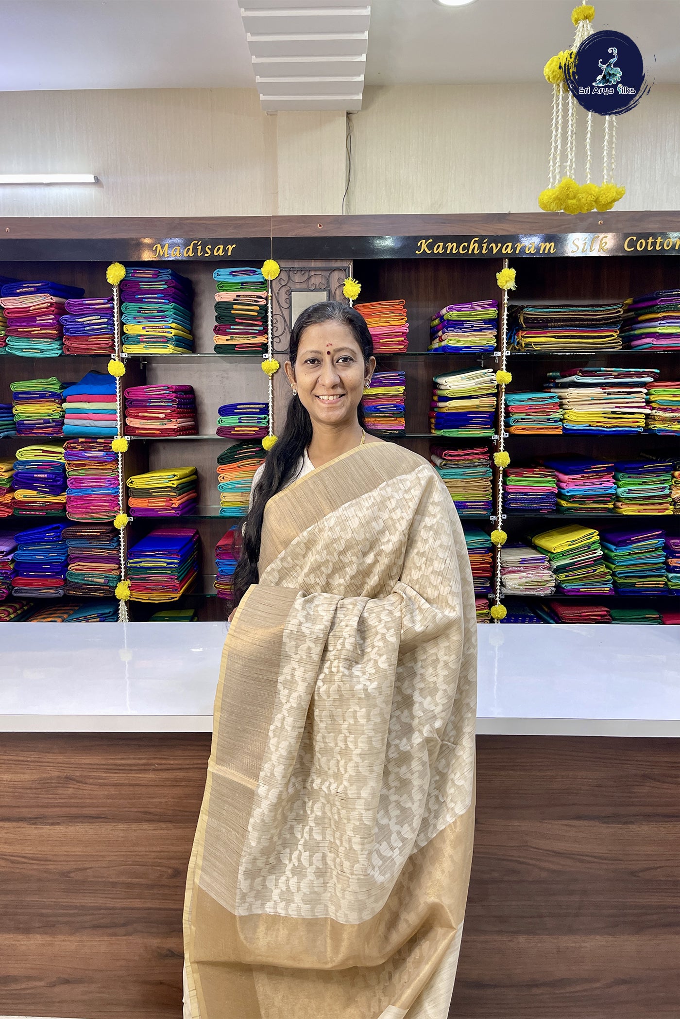 Ivory Kota Chanderi Saree With Jamdani Work Pattern