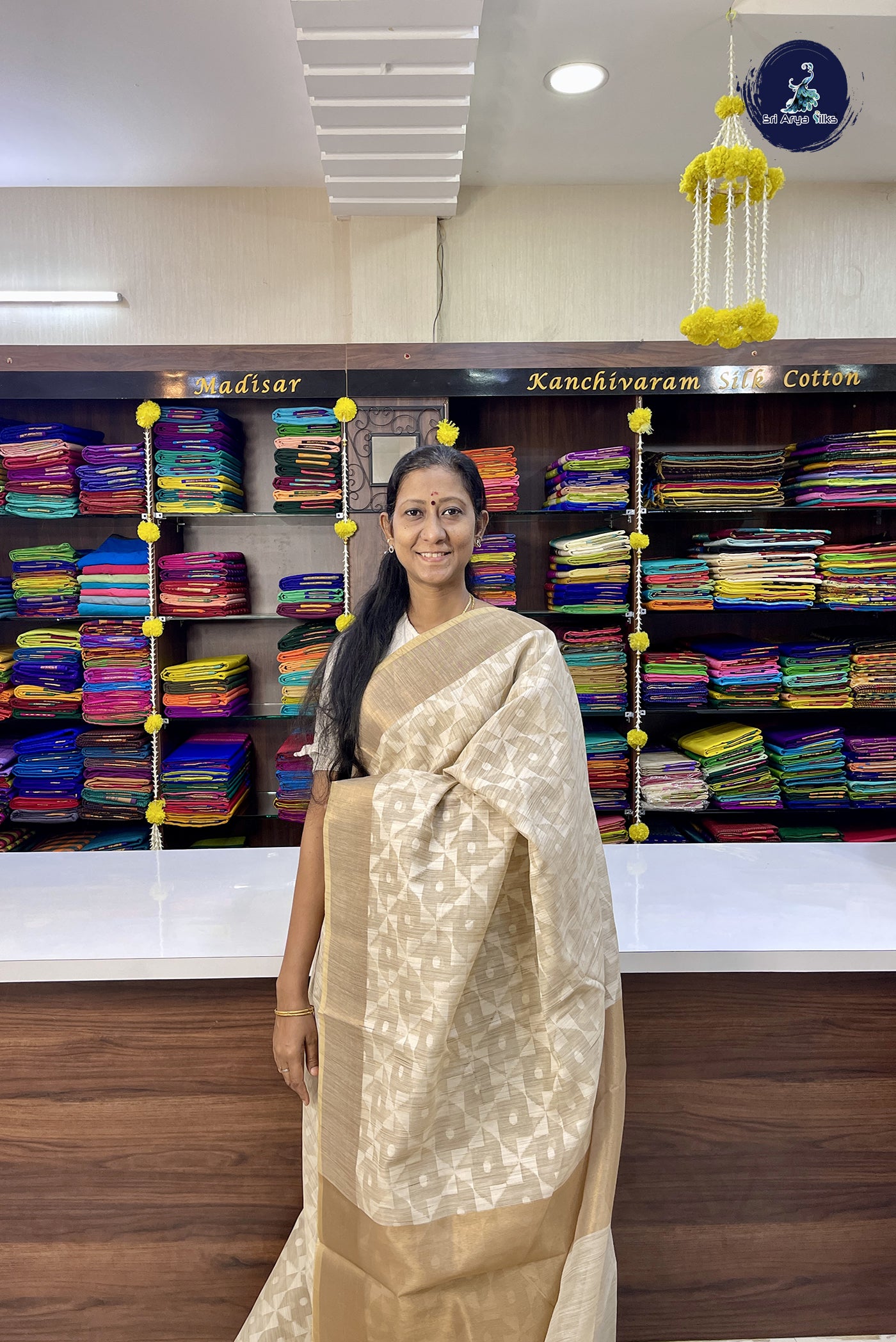 Ivory Kota Chanderi Saree With Jamdani Work Pattern