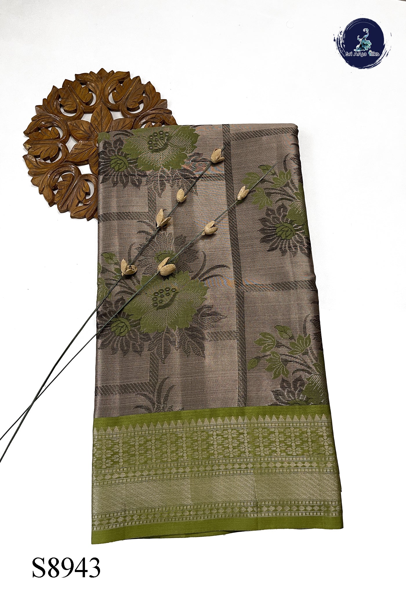 Silver Grey Tissue Banarasi Saree With Zari Woven Pattern