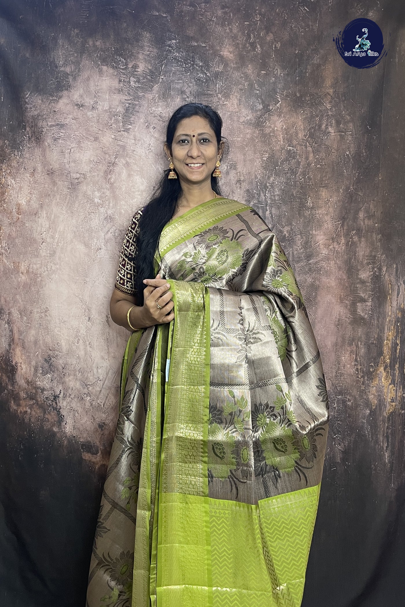 Silver Grey Tissue Banarasi Saree With Zari Woven Pattern