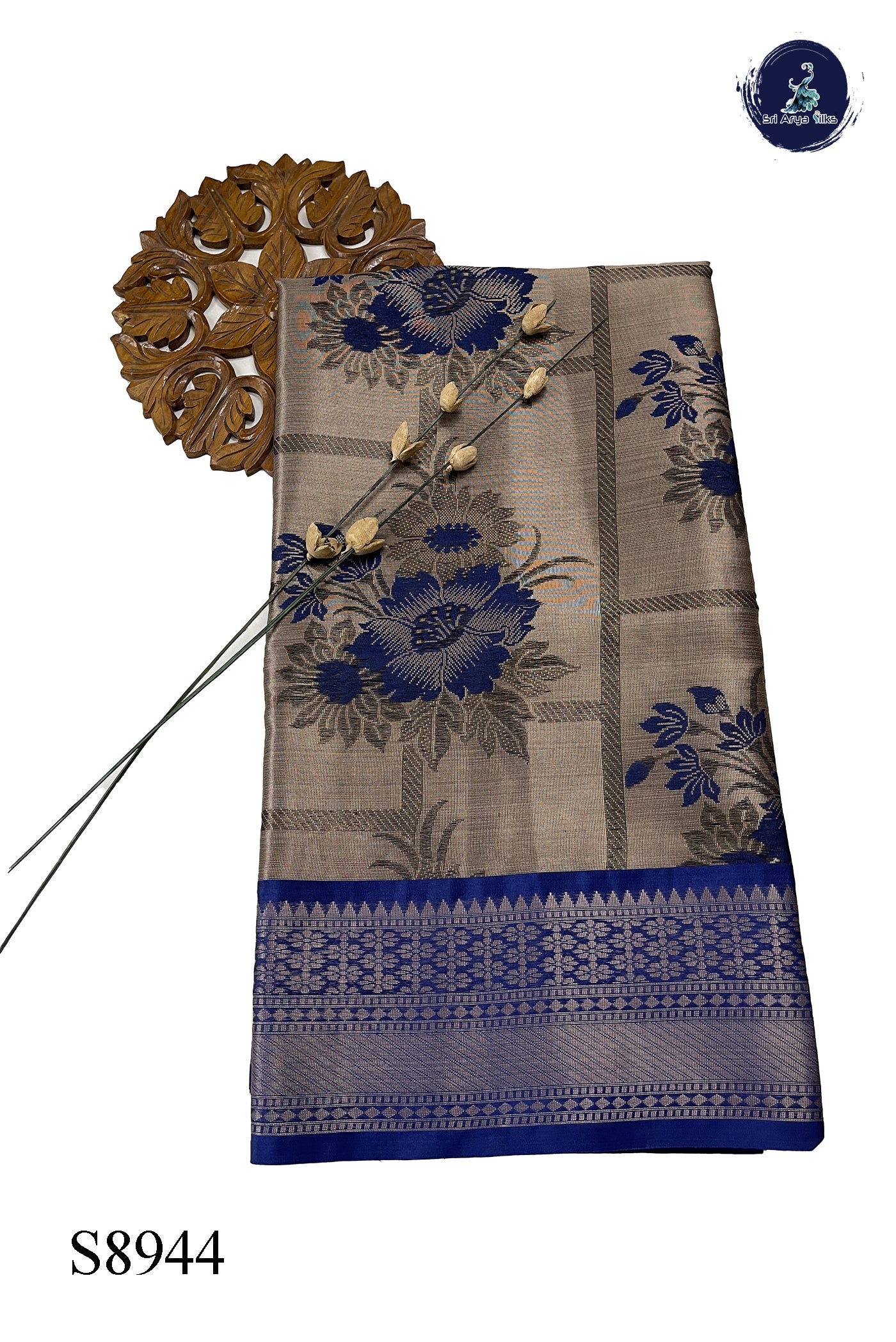 Silver Grey Tissue Banarasi Saree With Zari Woven Pattern