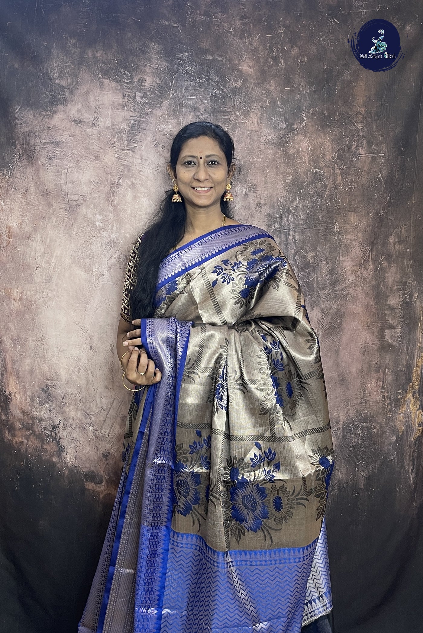 Silver Grey Tissue Banarasi Saree With Zari Woven Pattern