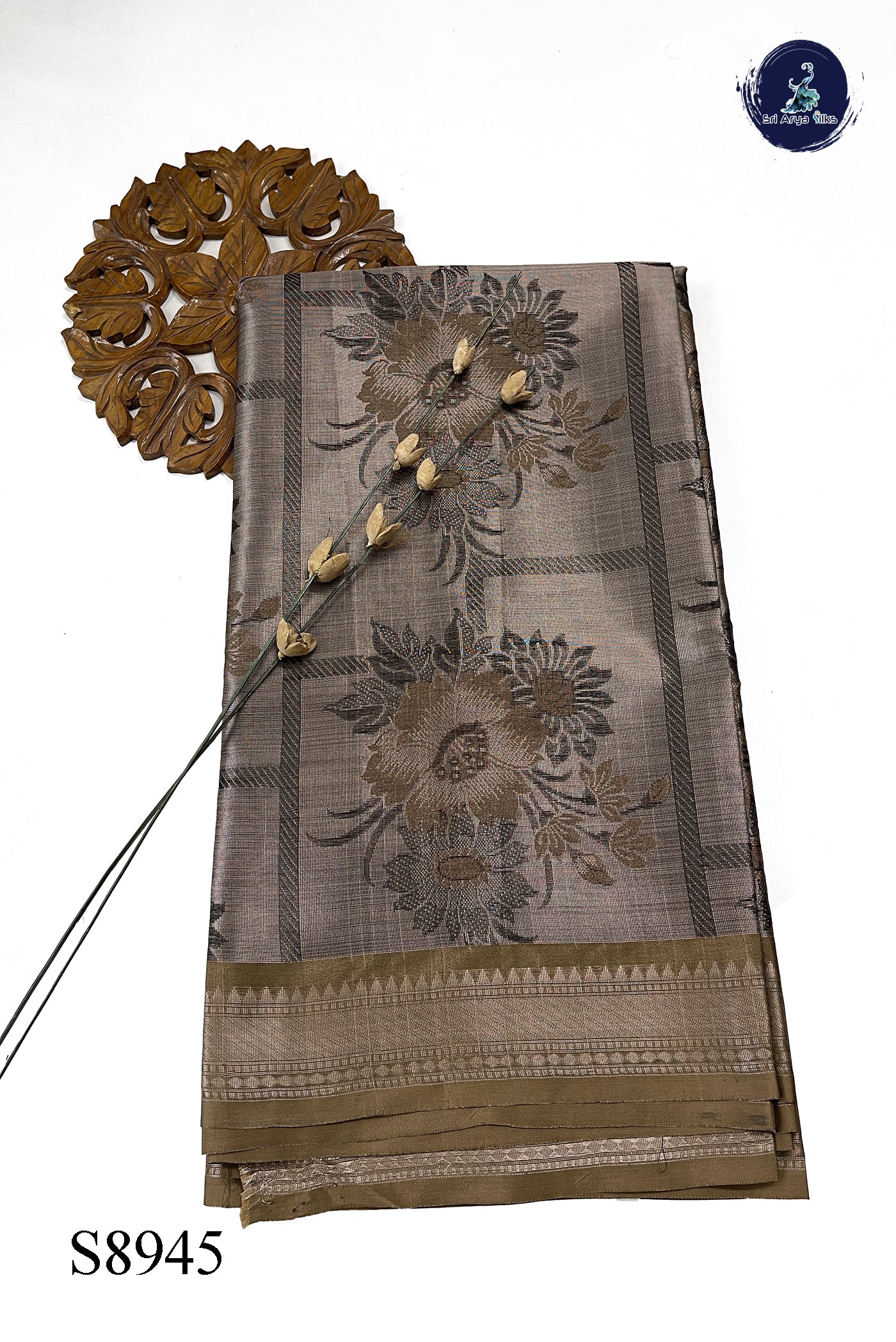 Silver Grey Tissue Banarasi Saree With Zari Woven Pattern