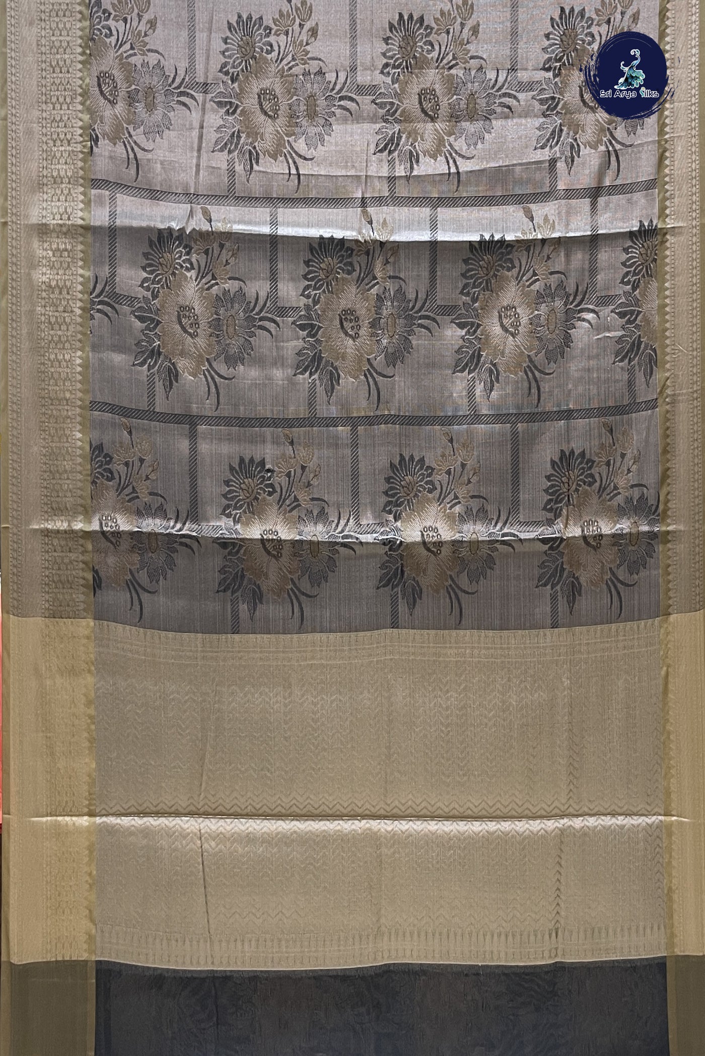 Silver Grey Tissue Banarasi Saree With Zari Woven Pattern