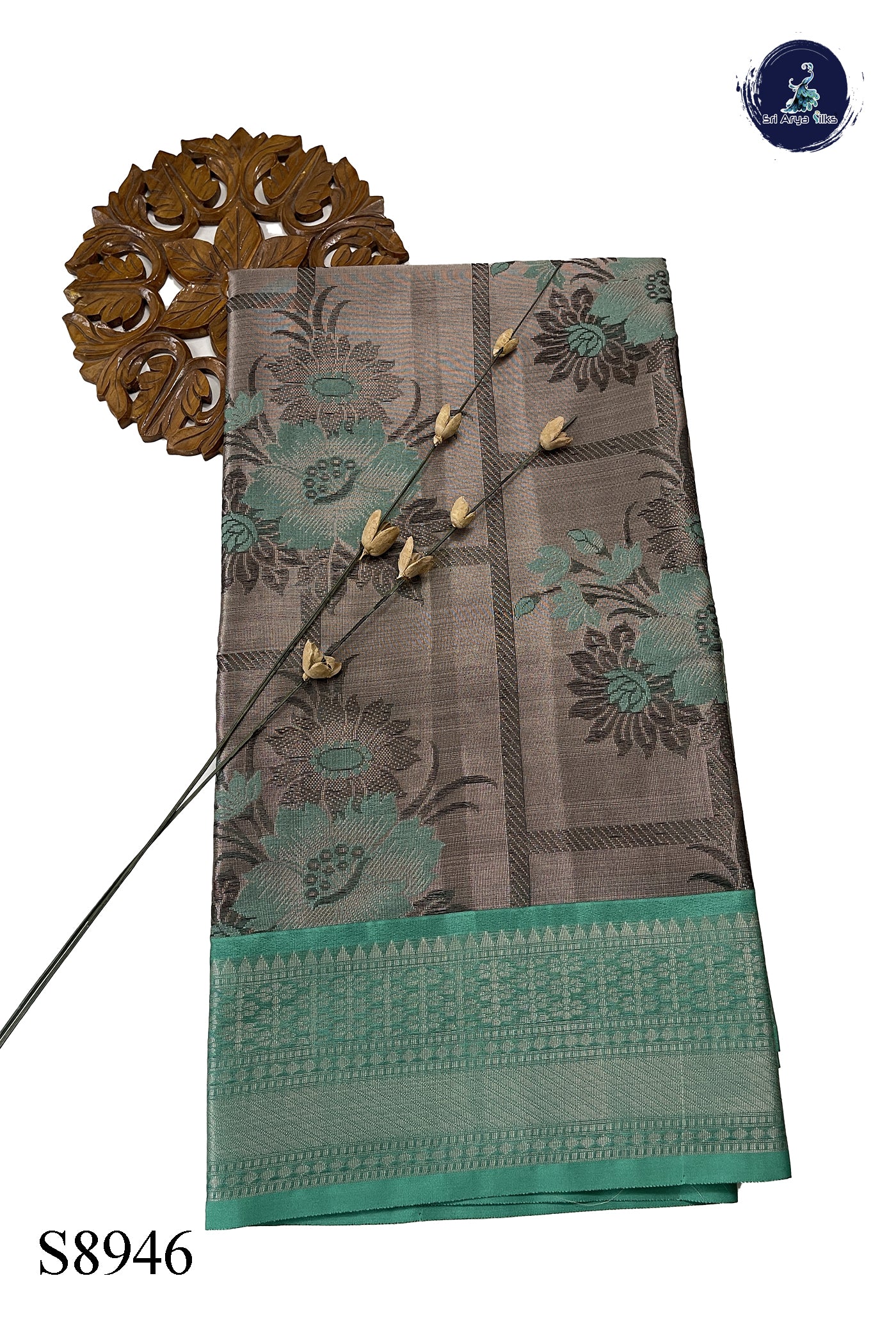 Silver Grey Tissue Banarasi Saree With Zari Woven Pattern