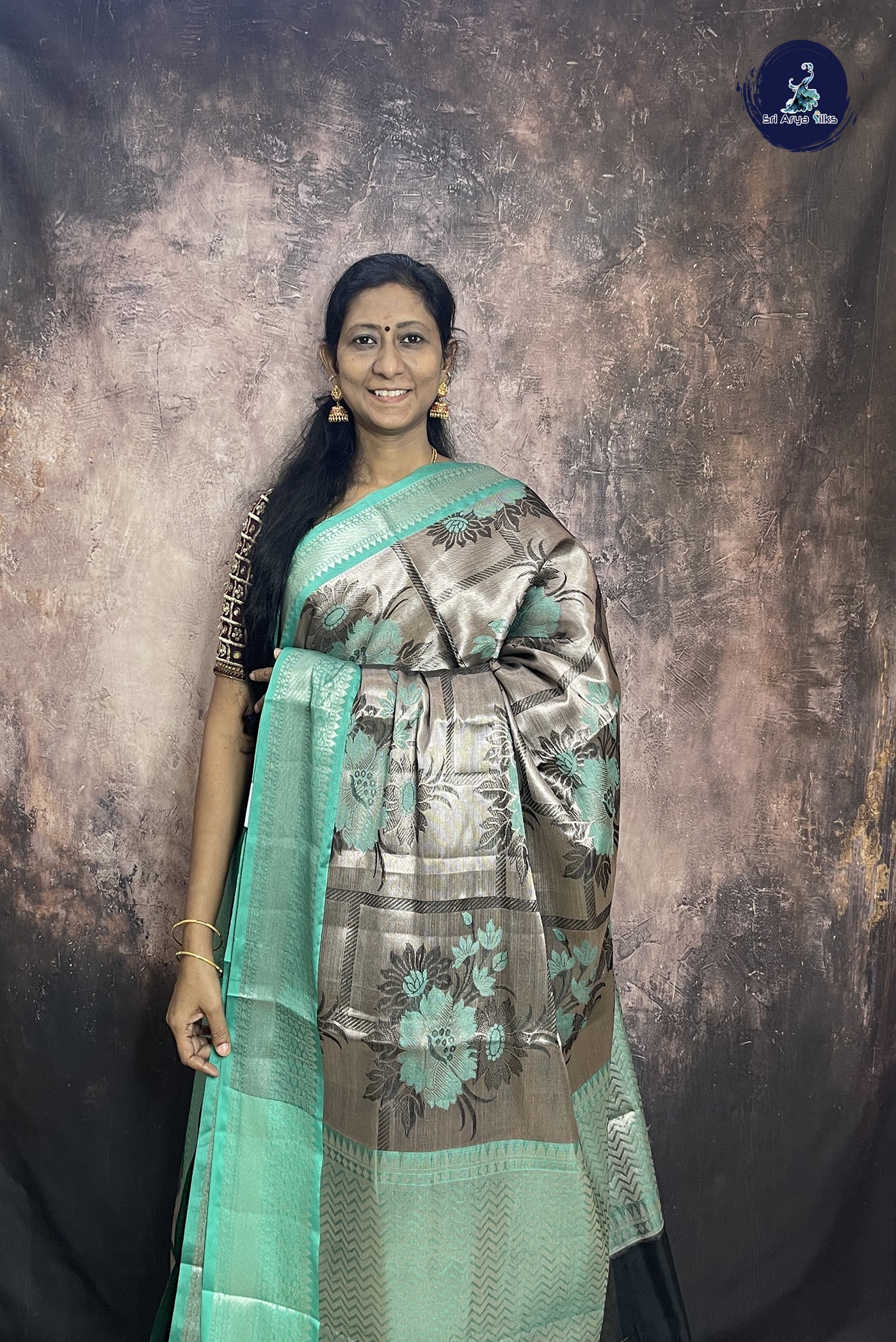 Silver Grey Tissue Banarasi Saree With Zari Woven Pattern