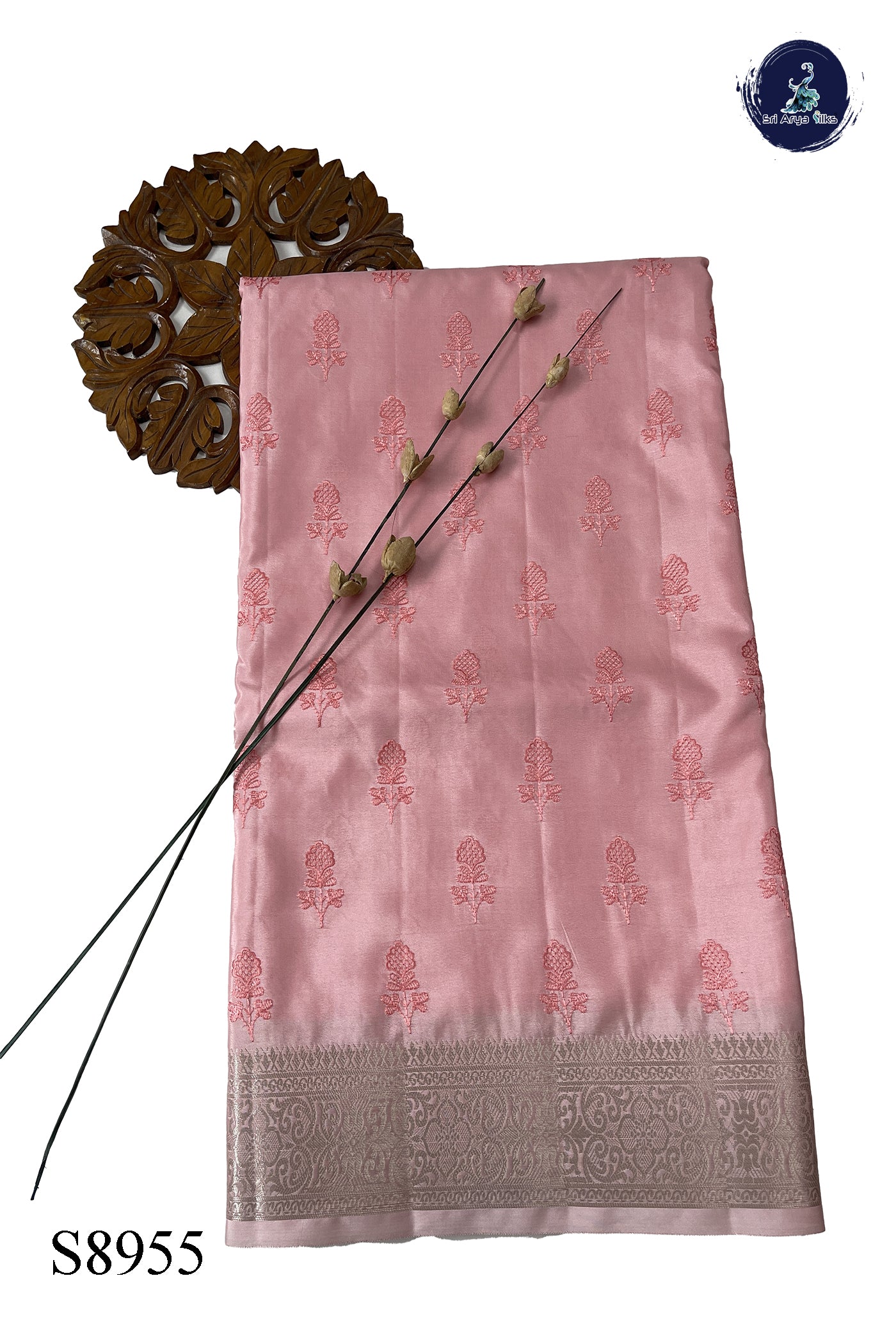 Peach Pink Katan Silk With Embroidery Pattern