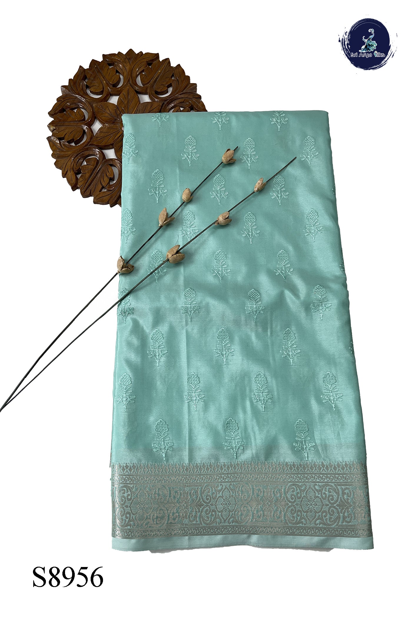 Sea Green Katan Silk With Embroidery Pattern