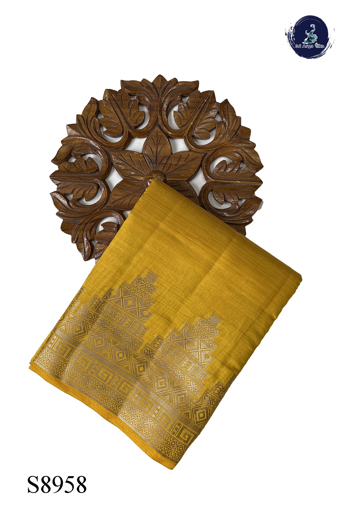 Yellow Semi Tussar Saree With Plain Pattern