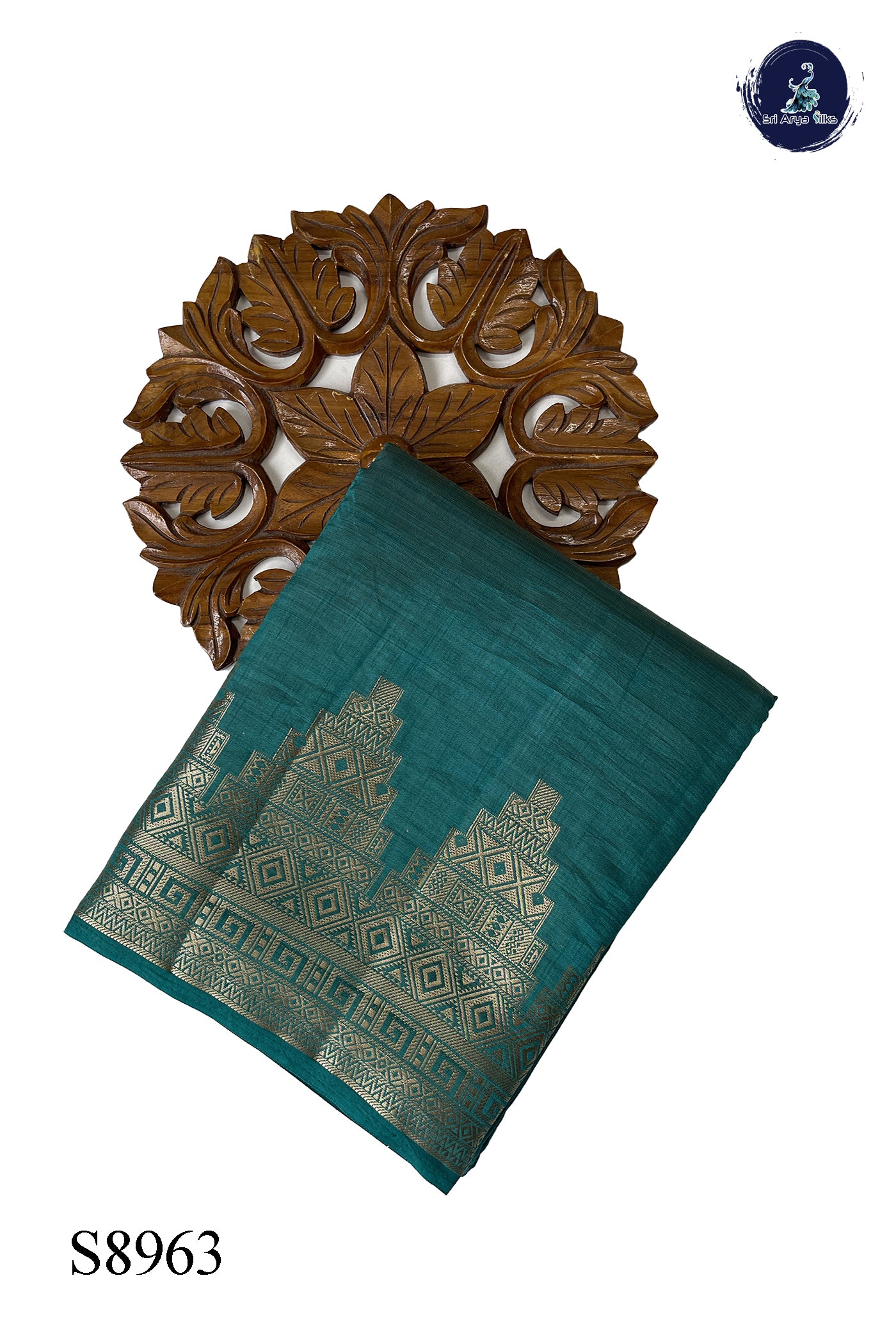 Teal Semi Tussar Saree With Plain Pattern