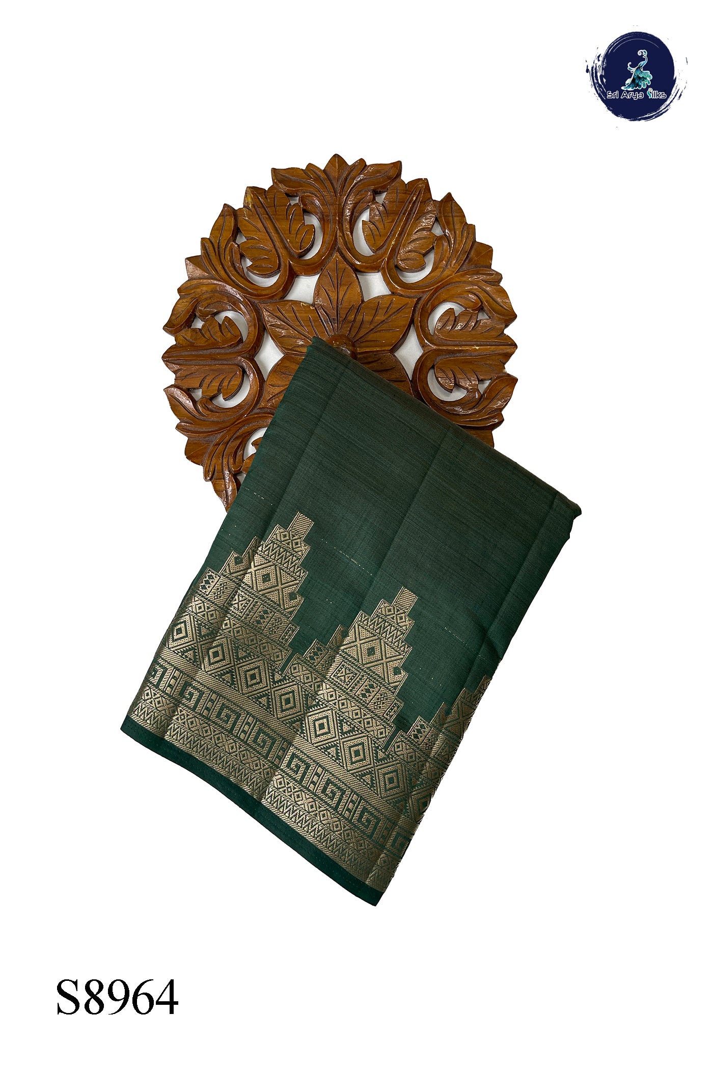 Dark Green Semi Tussar Saree With Plain Pattern